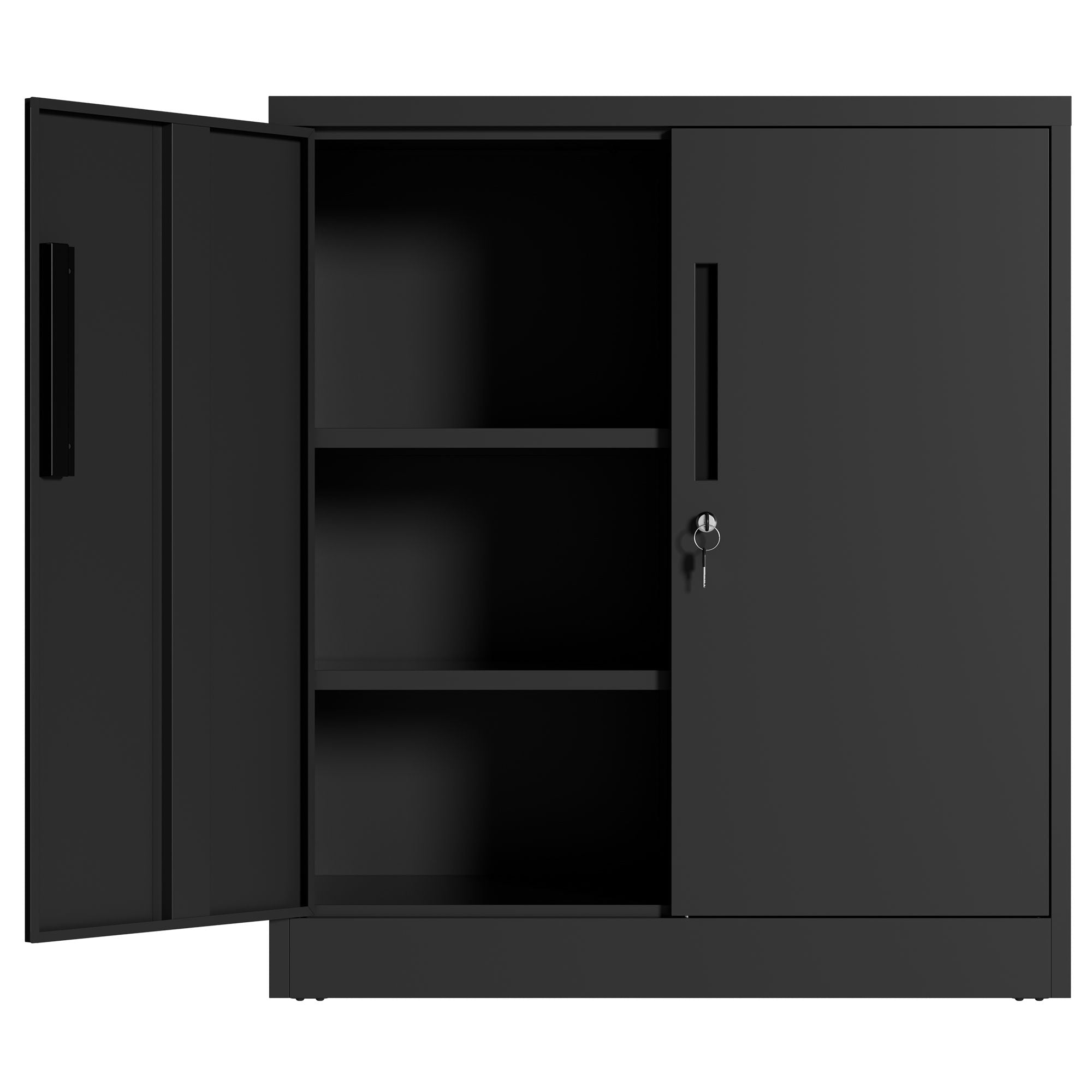 Heavy Duty Storage Cabinet With Lock, 2 Door File Cabinet With 2 Adjustable Shelves - Black