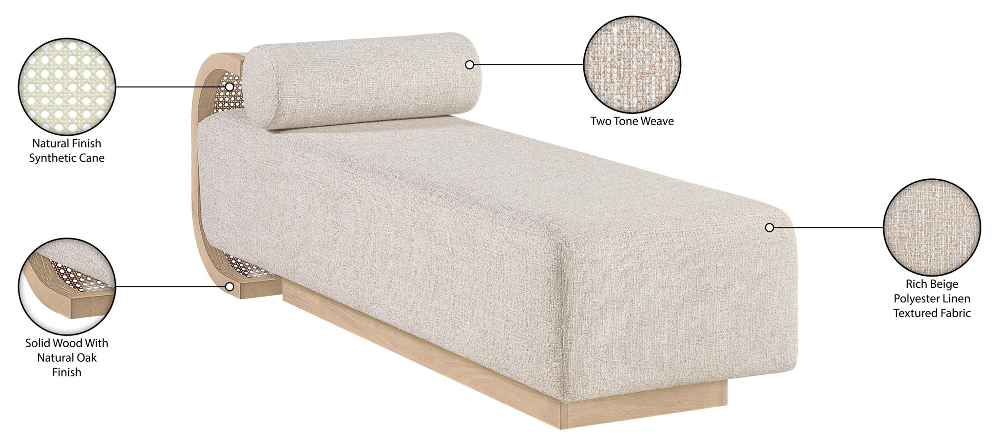 Zephyr - Linen Textured Fabric Upholstered Chaise - Painted Natural Base
