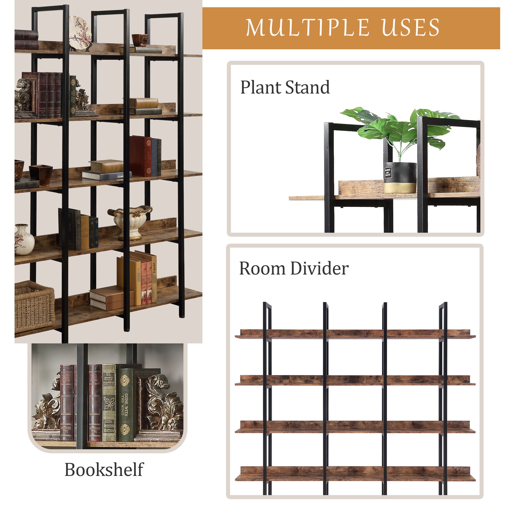 Vintage Industrial 5 Tier Bookcase