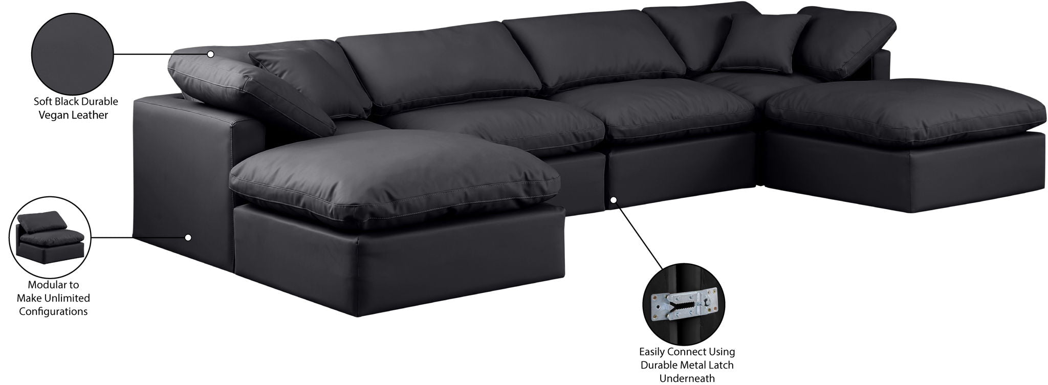 Indulge - Faux Leather 6 Piece Modular Double Chaise Sectional