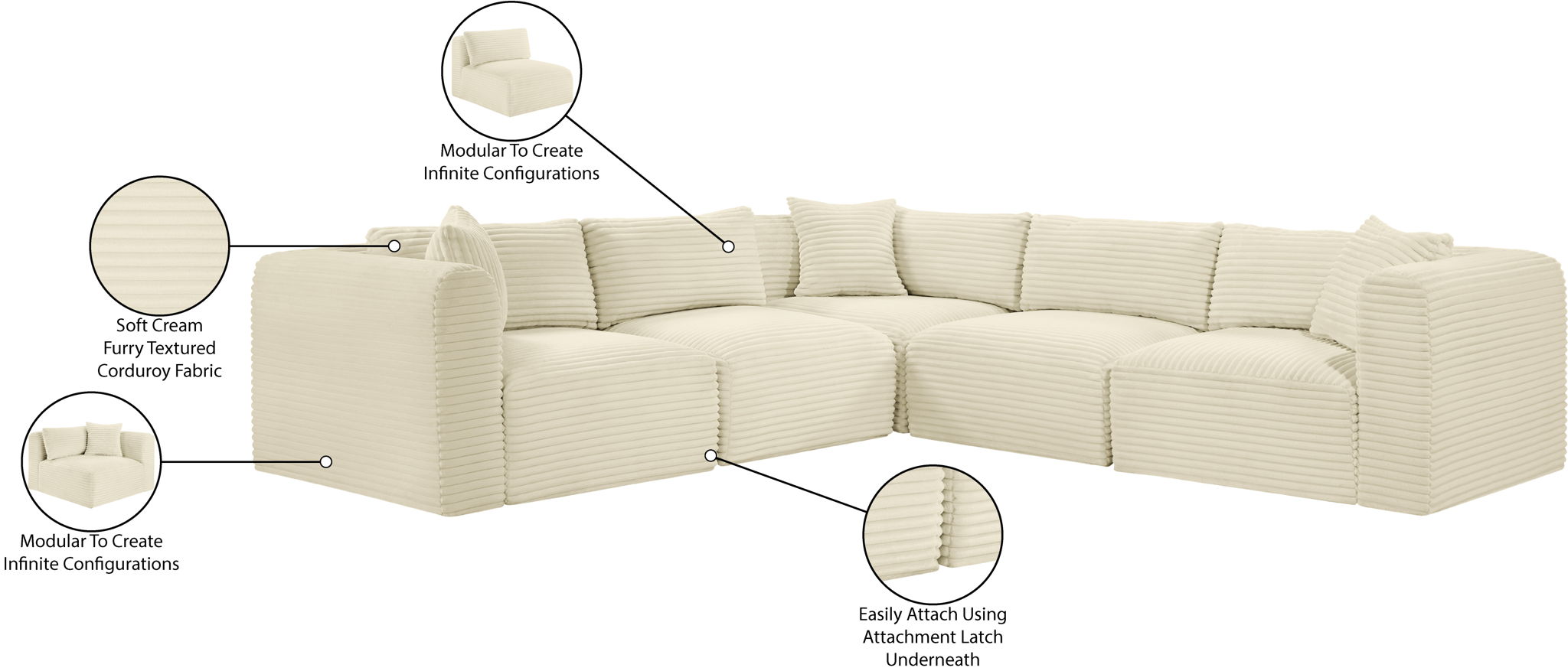 Shaggy - 5 Piece Modular Corner Sectional