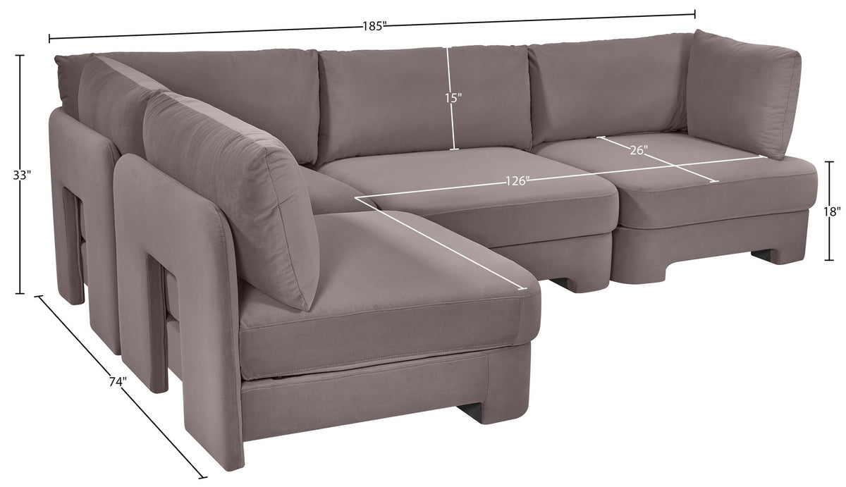 Hammond - Velvet Performance Fabric Upholstered 4 Piece Armless Sectional