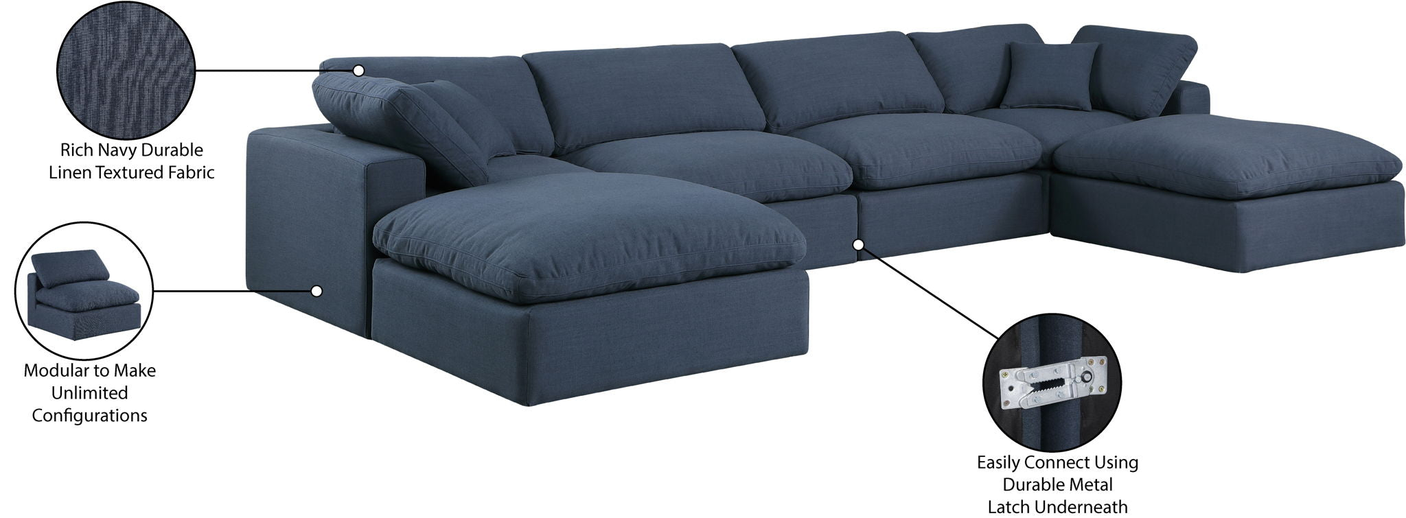 Comfy - 6 Piece Linen Modular Double Chaise Sectional