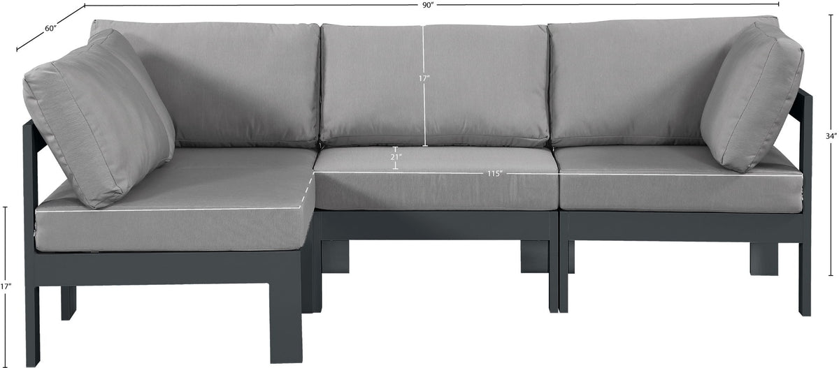 Nizuc - Outdoor Patio 4 Piece Modular Sectional With Gray Frame