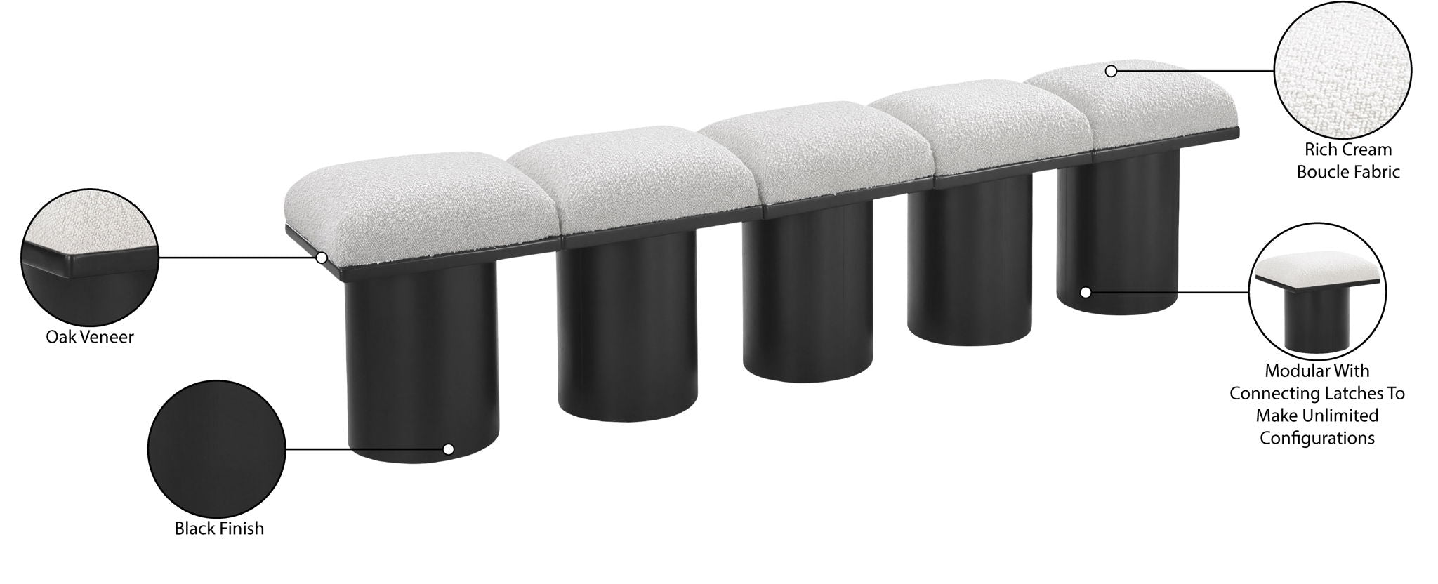 Pavilion - 5 Piece Modular Bench With Black Base