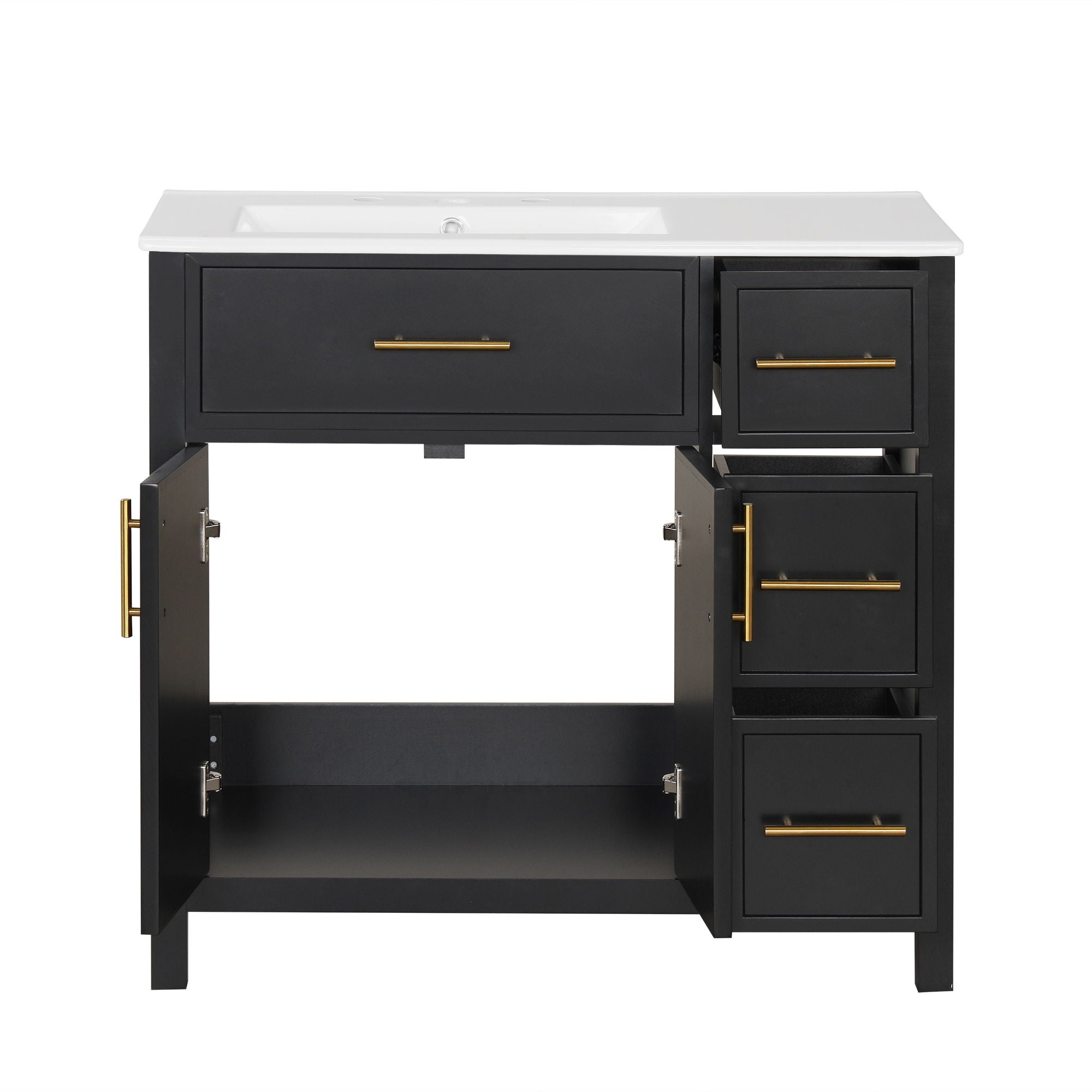 Modern Bathroom Vanity With Sink Top, 2 Doors And 3 Drawers