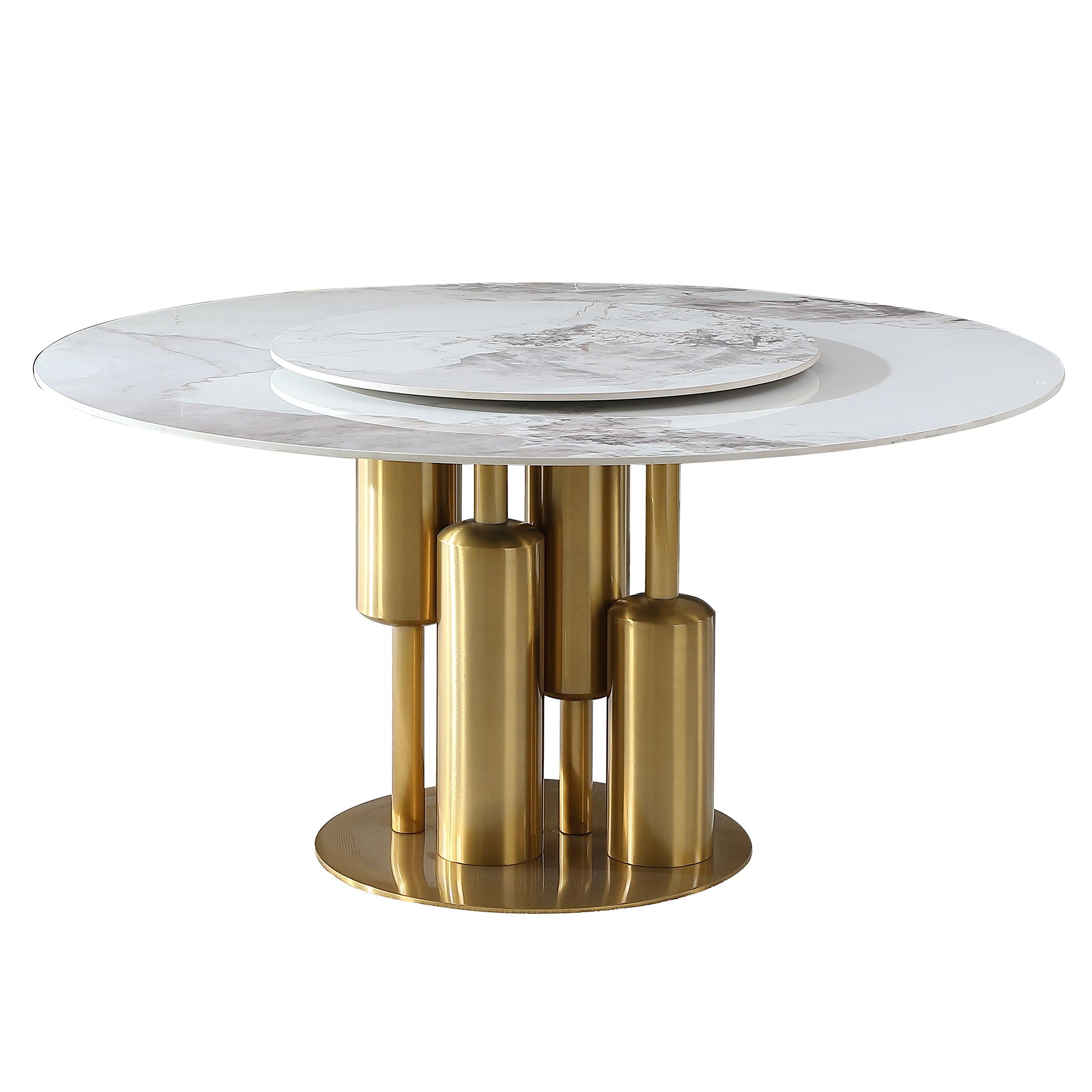 Dining Table, Round For Dining Room - Gold / Gold / White