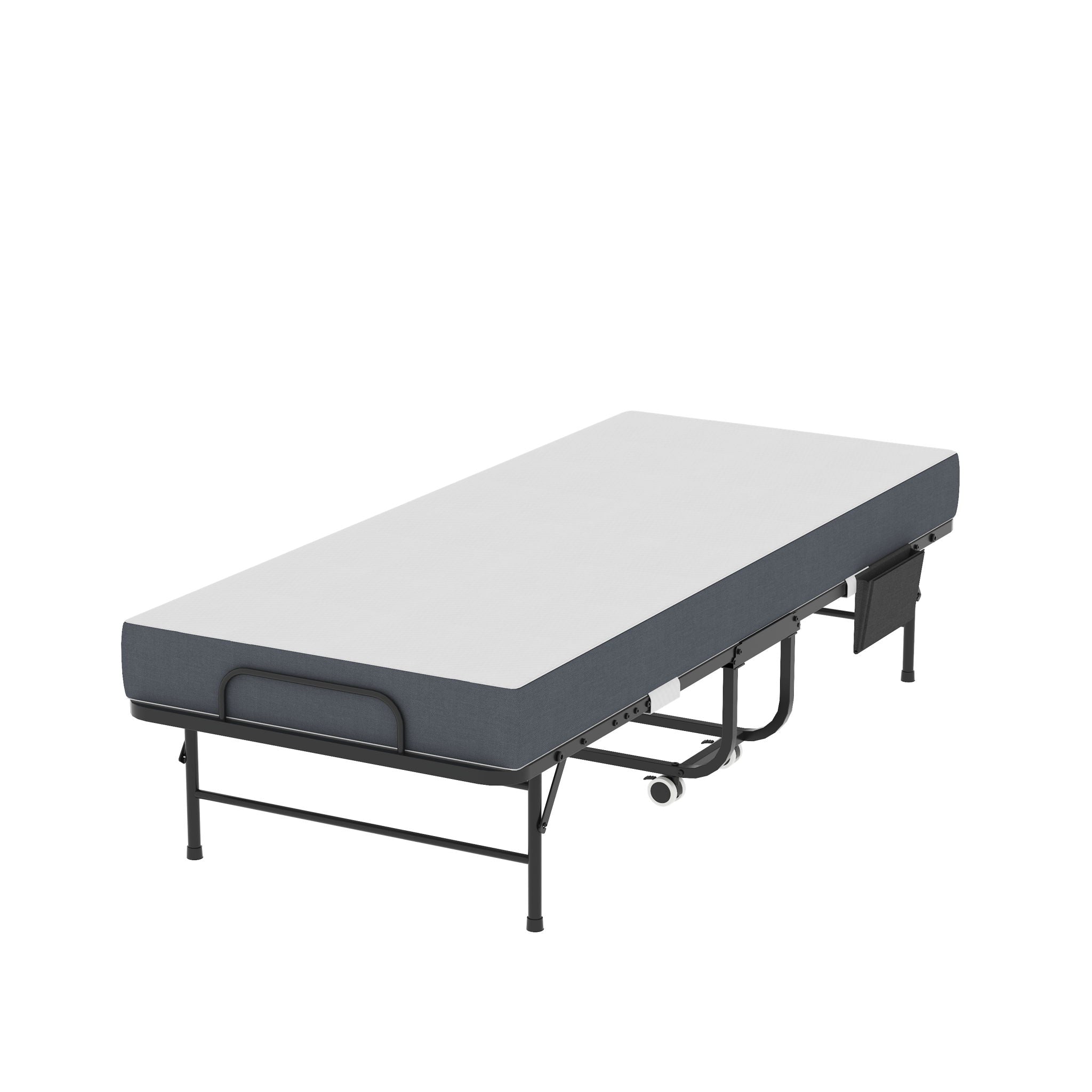 Twin Folding Bed With Memory Foam Mattress, Space Saving Rollaway Guest, On Wheels, Portable For Adults & Guests - Black