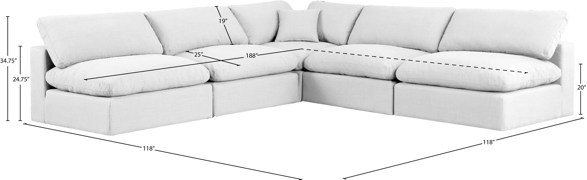 Comfy - 5 Piece Linen Modular Corner Armless Sectional