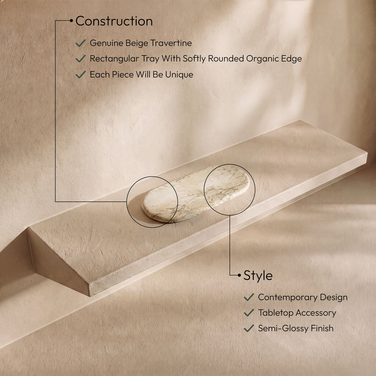 Carrell - Travertine Tray - Beige
