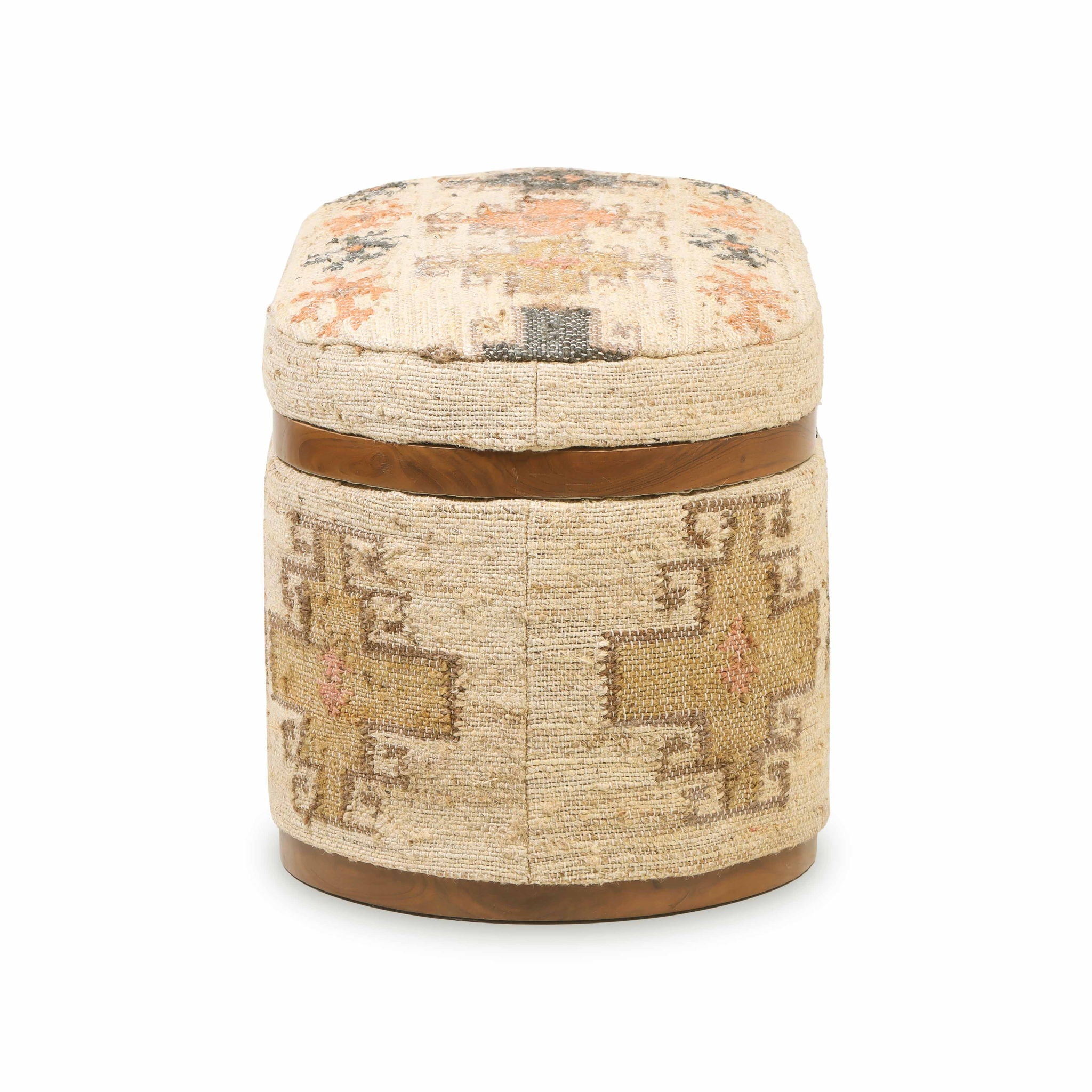 Olivier - Cotton Oval Storage Ottoman - Beige