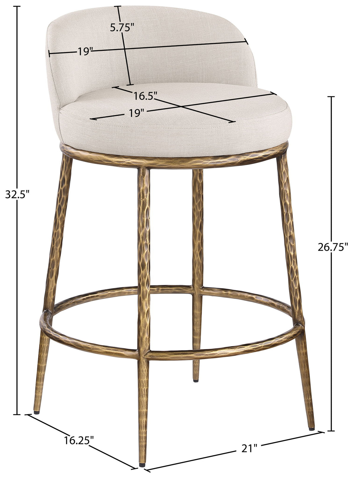 Ferro - Upholstered Counter Stool With Brushed Gold Base