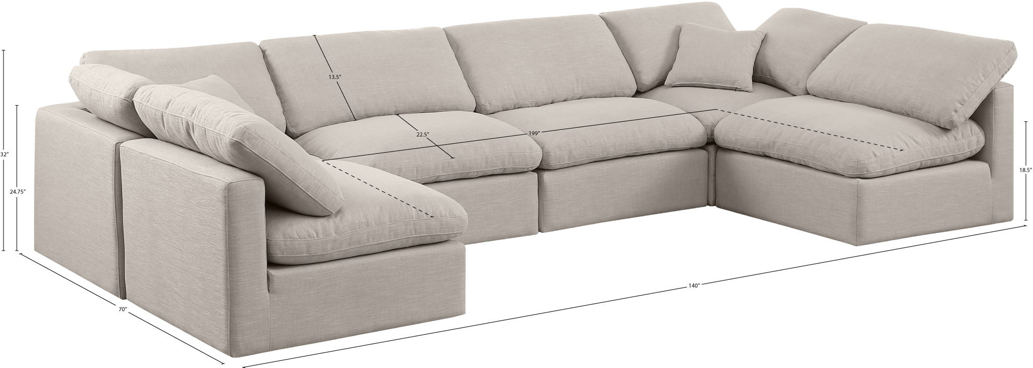 Indulge - Linen 6 Piece Modular U-Shaped Sectional