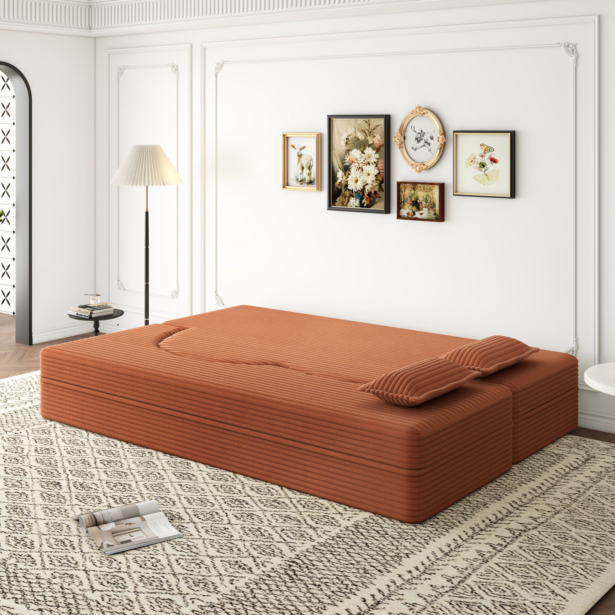 Convertible Foam-Filled Sleeper Sofa Bed With 2 Pillows