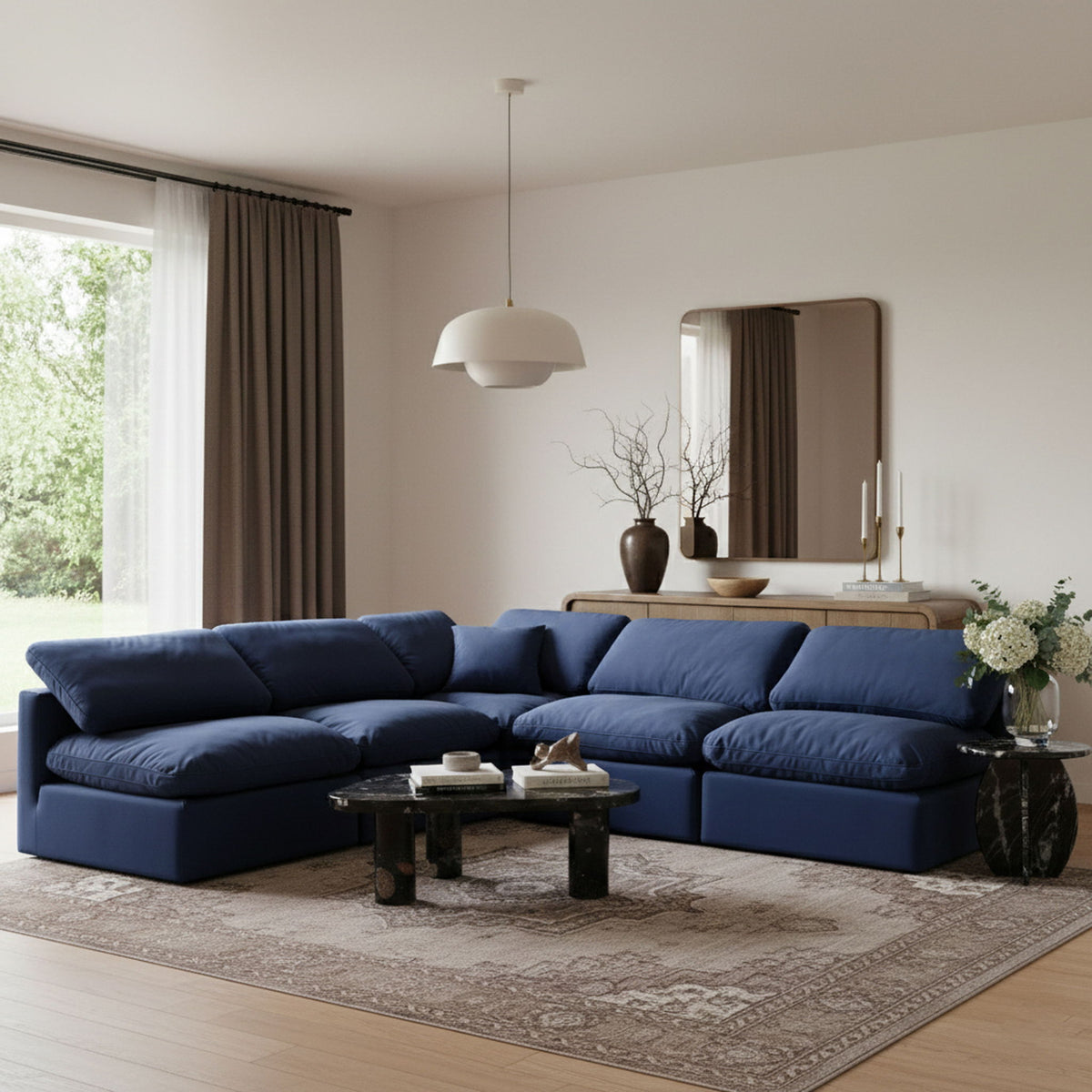 Indulge - Velvet 5 Piece Modular Corner Armless Sectional