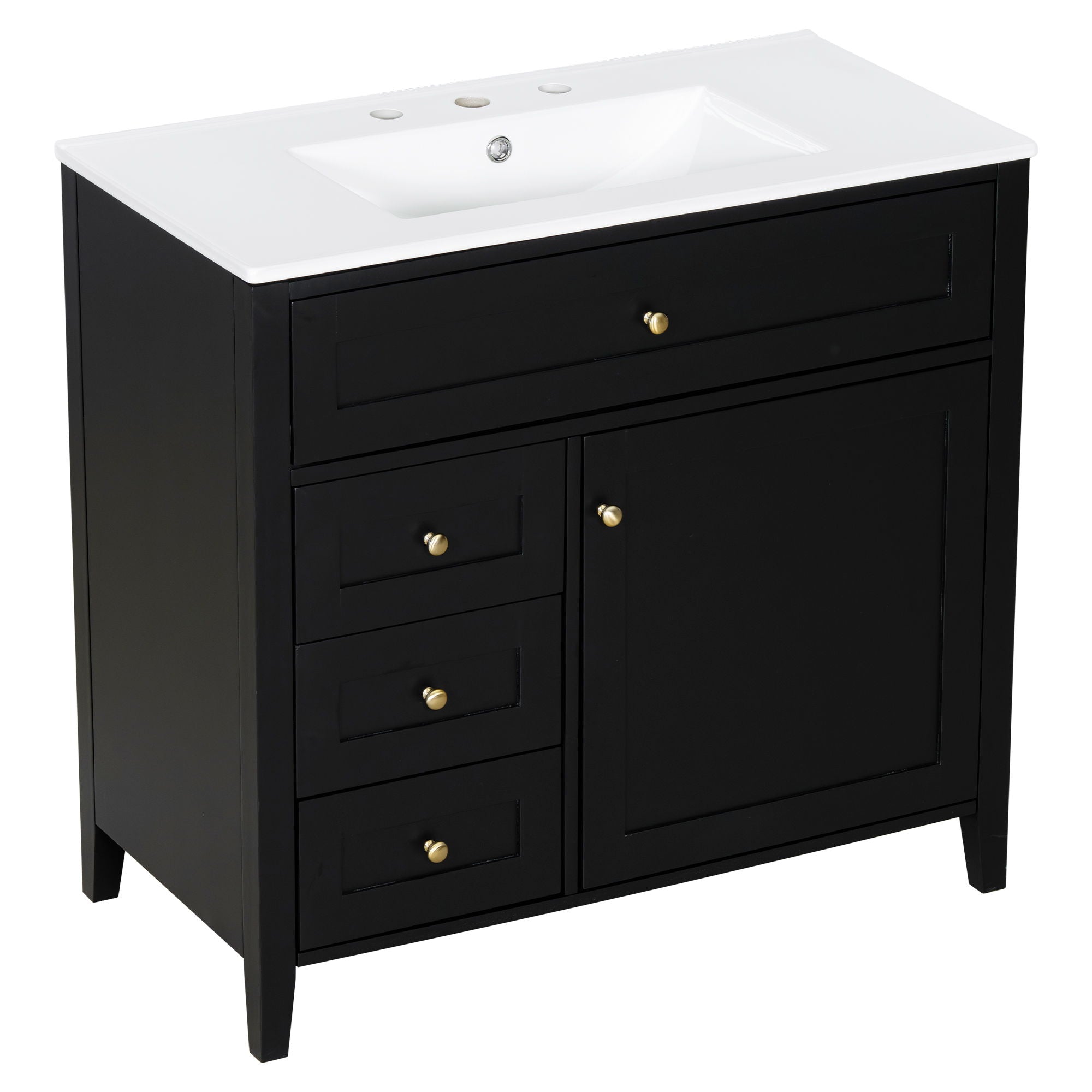 Bathroom Vanity With Sink, 3 Drawers & Cabinet With Adjustable Shelves
