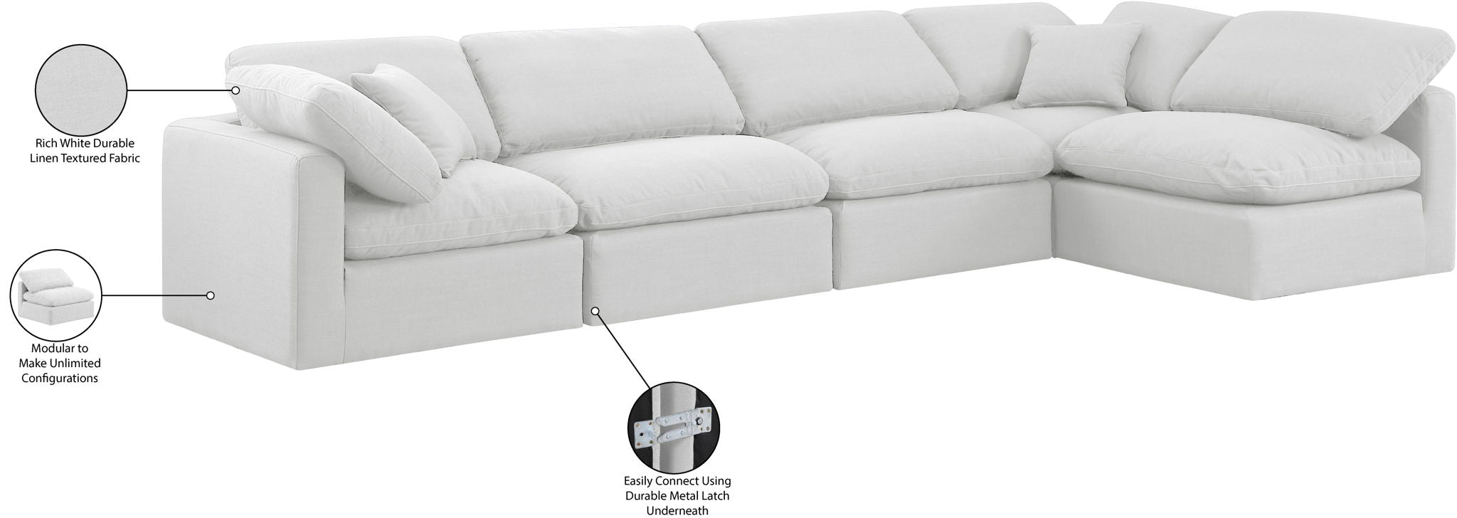 Indulge - Linen 5 Piece Modular Sectional - White