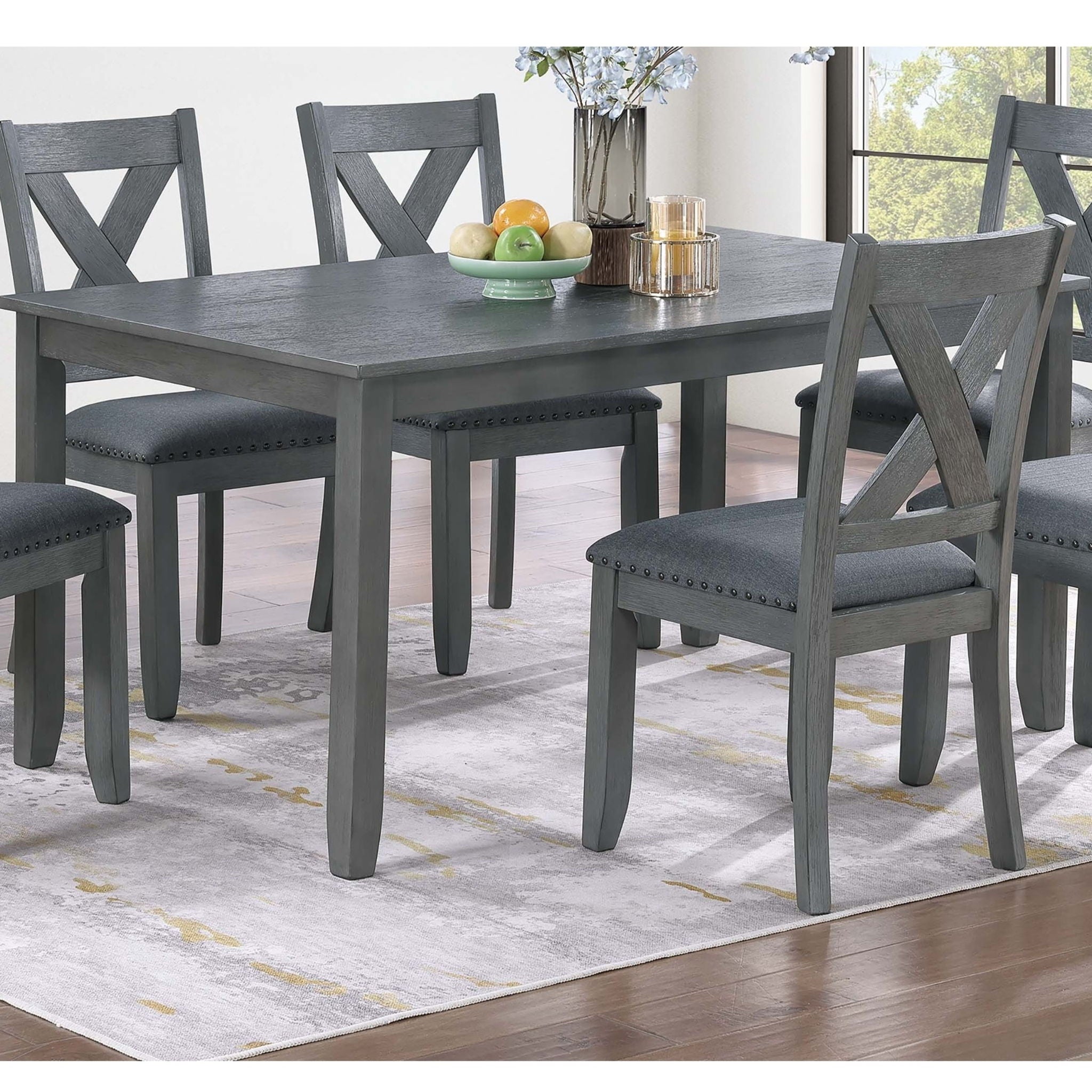 7 Piece Dining Room Furniture, Table And 6 Chairs Set - Gray