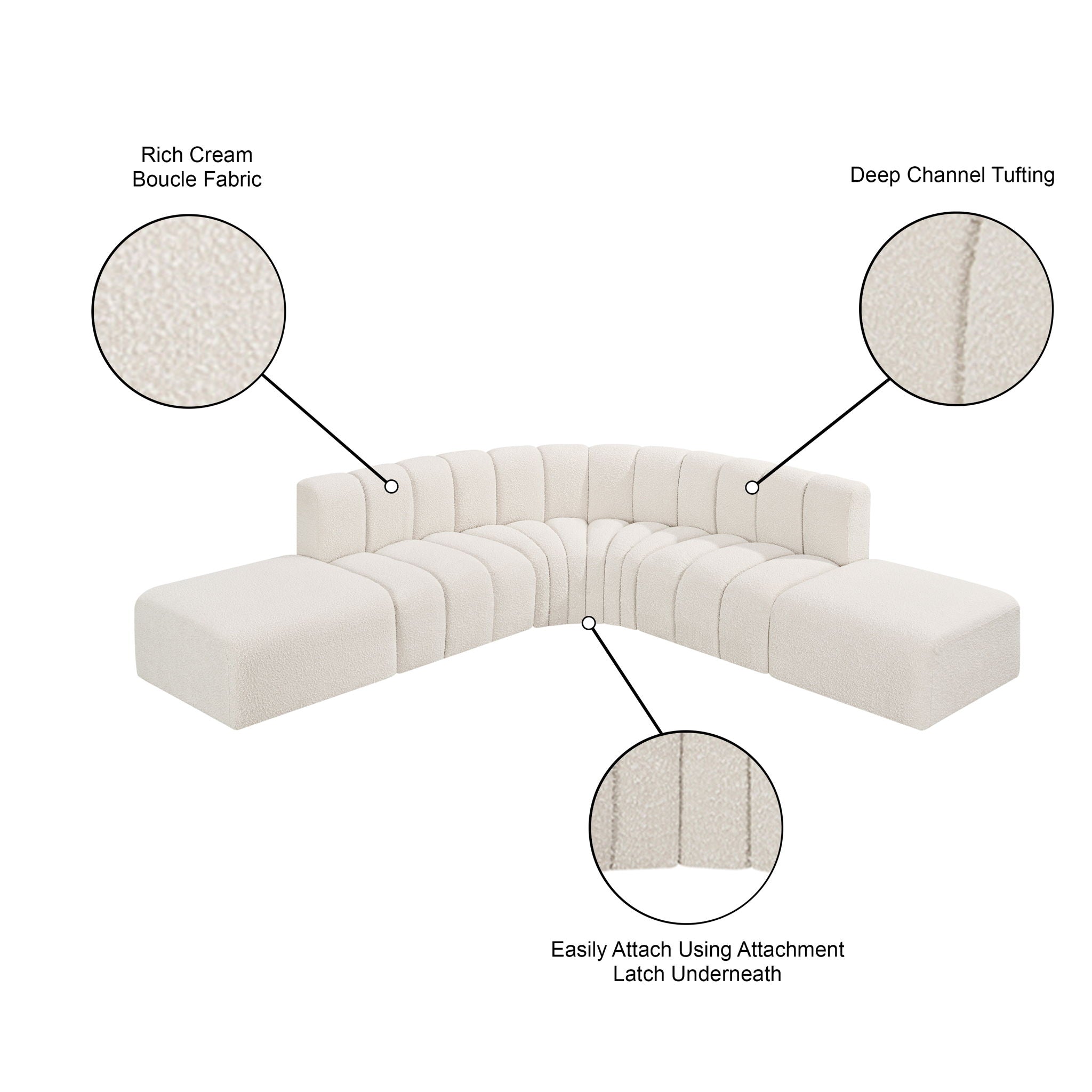 Arc - Boucle Fabric 6 Piece Corner Modular Sofa