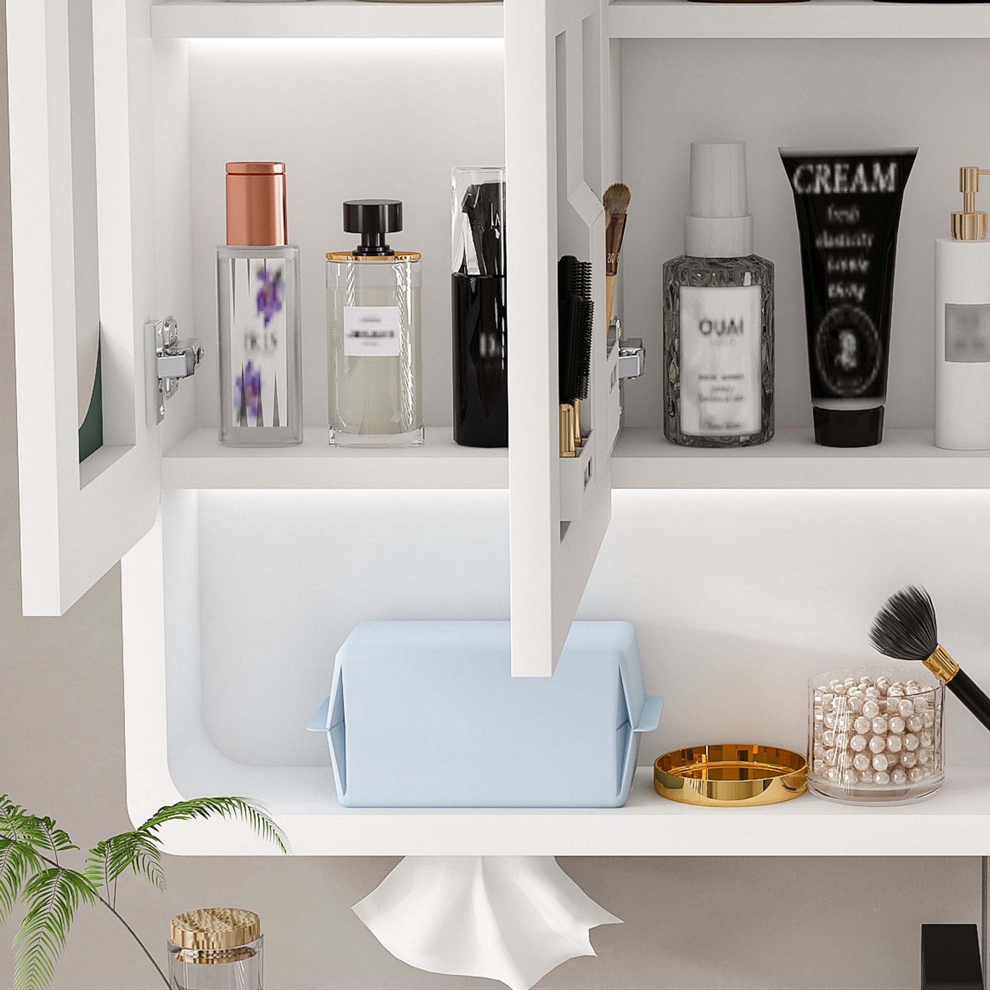 Wall Mounted Bathroom Mirror Cabinet With LED Lights, Anti Fog & Explosion Proof, Touch Control Medicine Cabinet, 3 Color Lighting - White