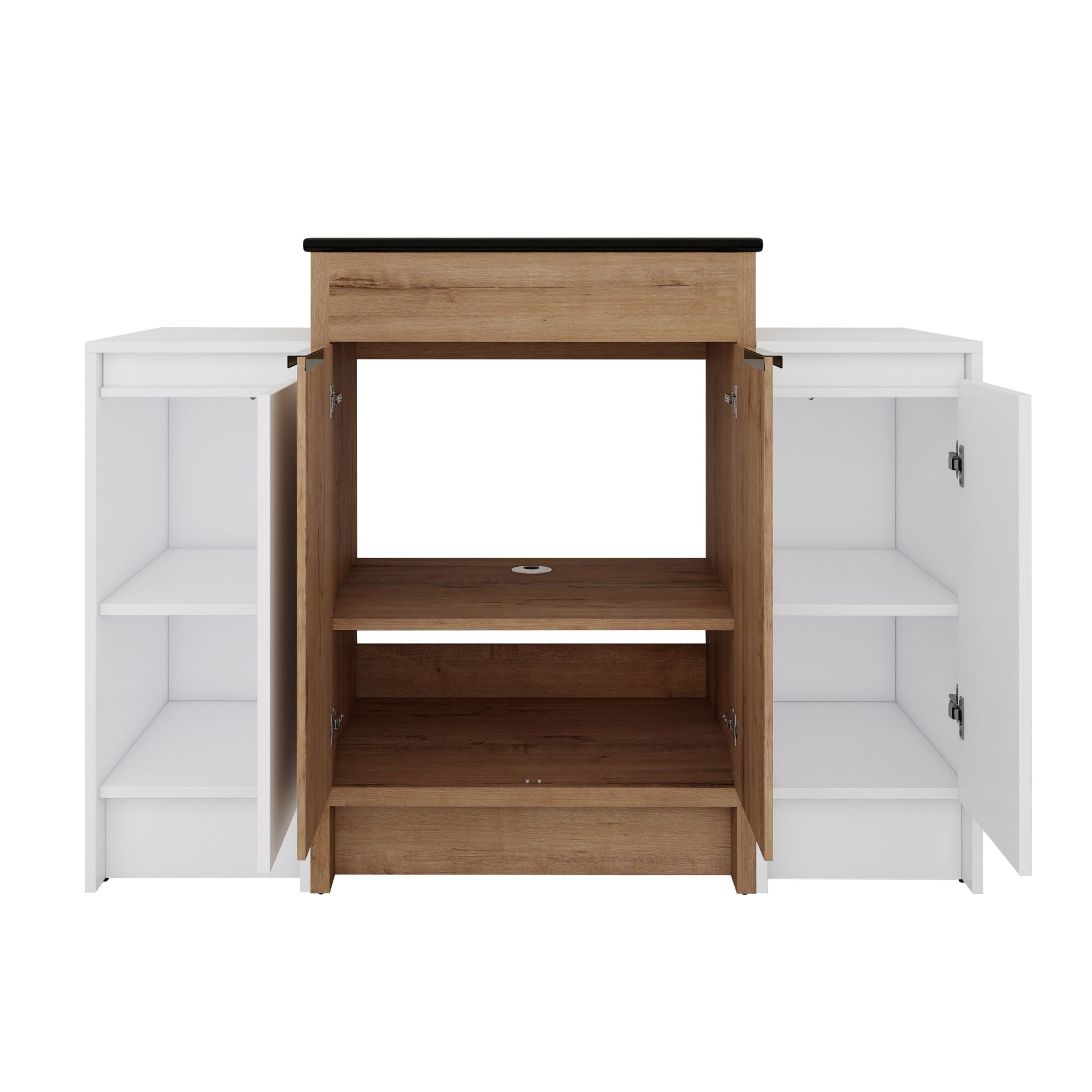 48" Freestanding Bathroom Vanity With Sink And 2 Storage Cabinets, Soft Closing Door - Glossy White / Imitative Oak