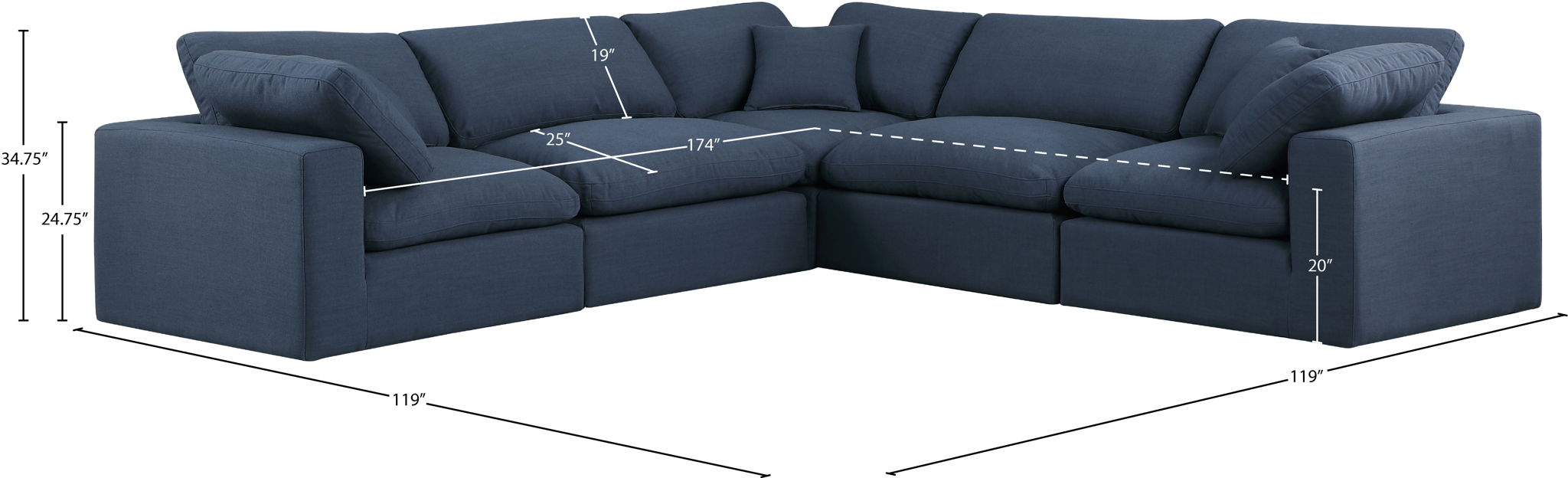 Comfy - 5 Piece Linen Modular Corner Sectional