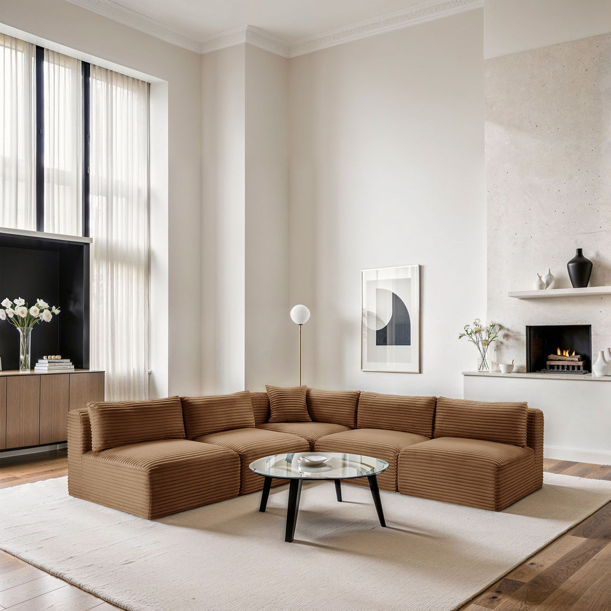 Shaggy - Fabric 5 Piece Modular Corner Armless Sectional