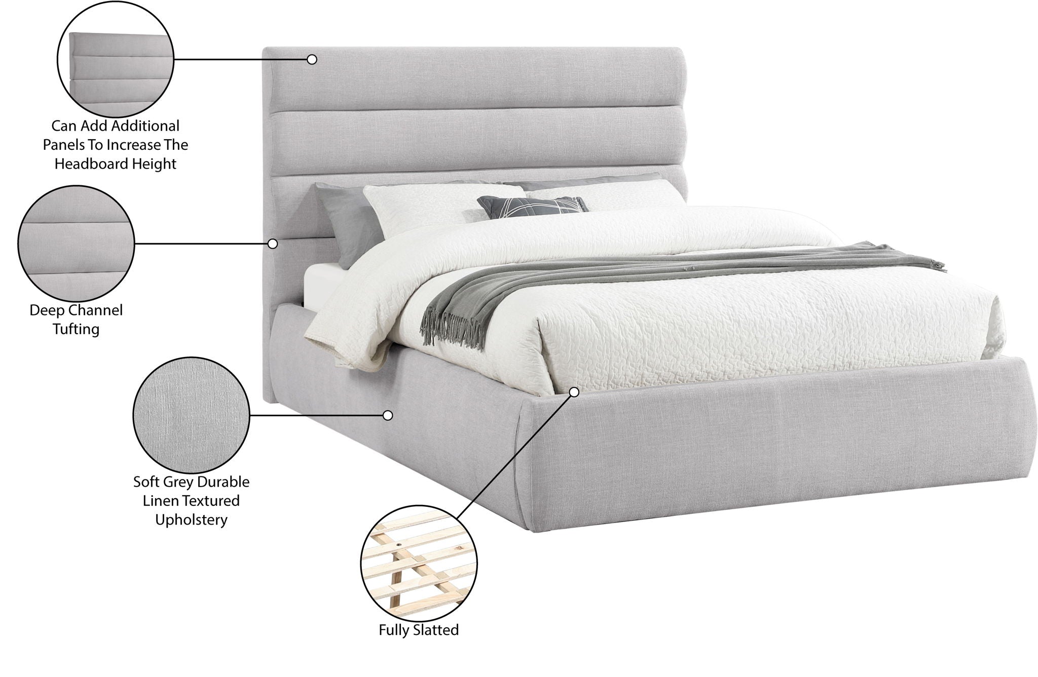 Adam - Linen Fabric Bed With 52" Headboard