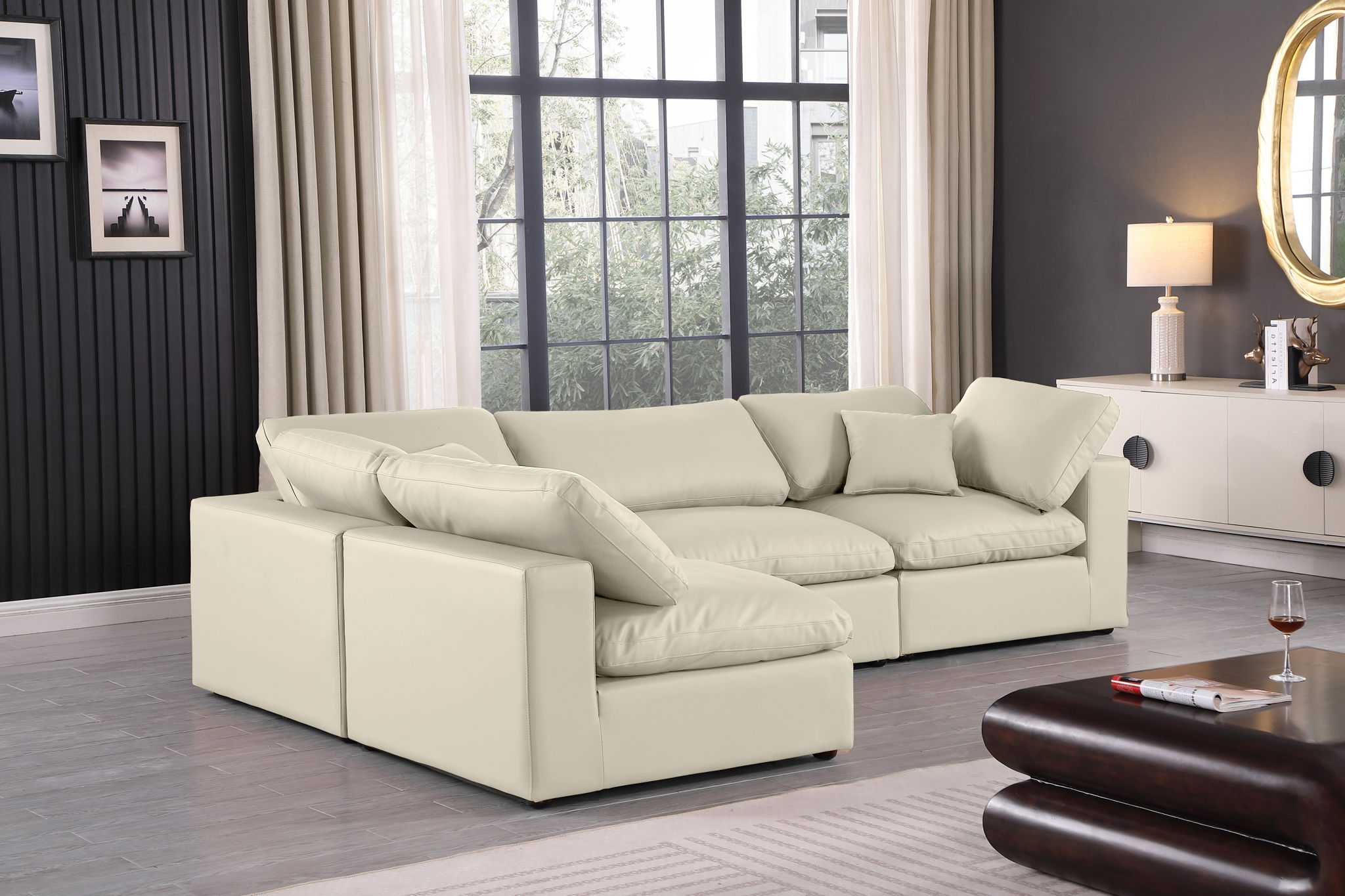 Comfy - 4 Piece Faux Leather Modular Armless Sectional