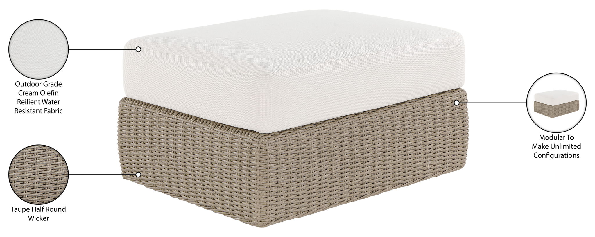 Seacrest - Olefin Water Resistant Fabric And Wicker Outdoor Patio Ottoman/Coffee Table