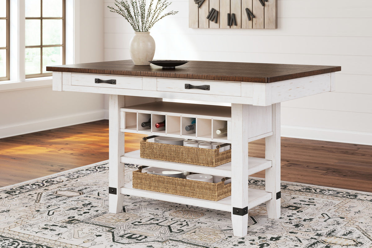 Valebeck - 5 Pc. - Counter Table With Wine Rack, 4 Swivel Stools - White / Brown