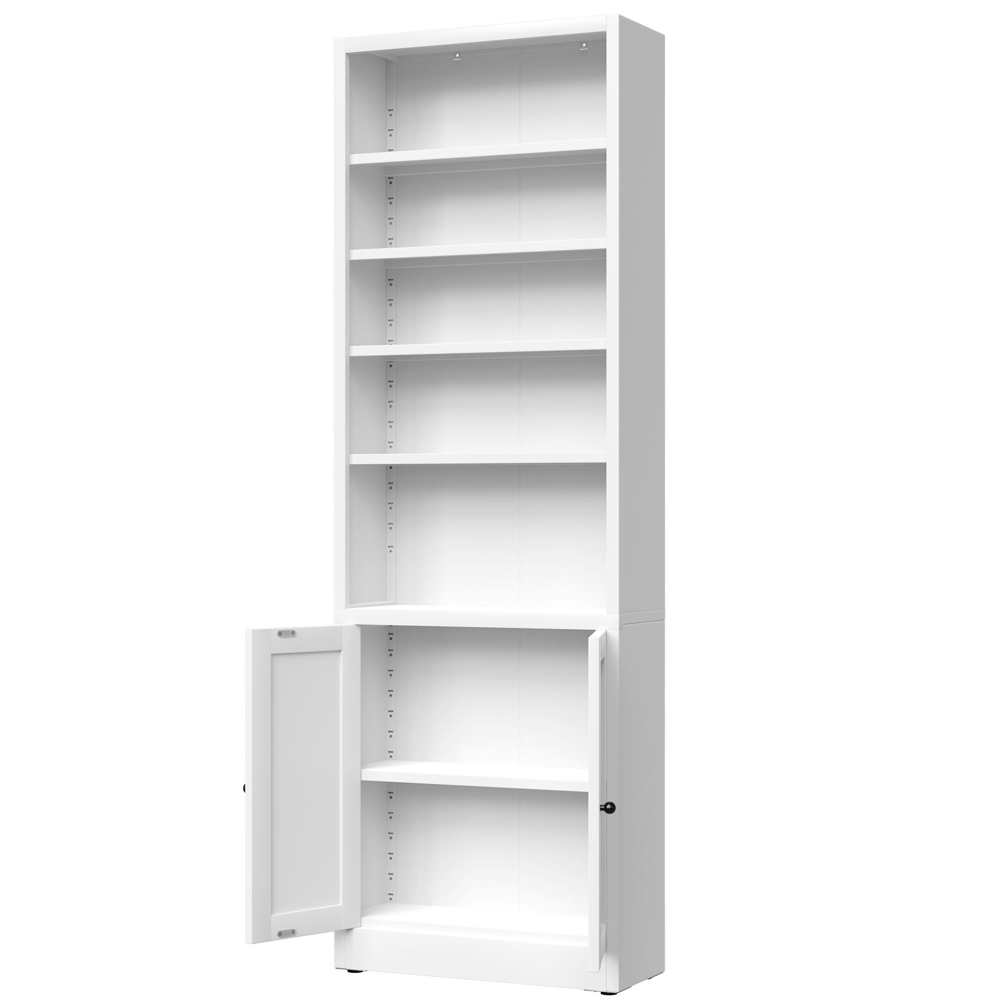 Bookcase Tall 5-Tier Adjustable Storage Shelf With Door Deep - White