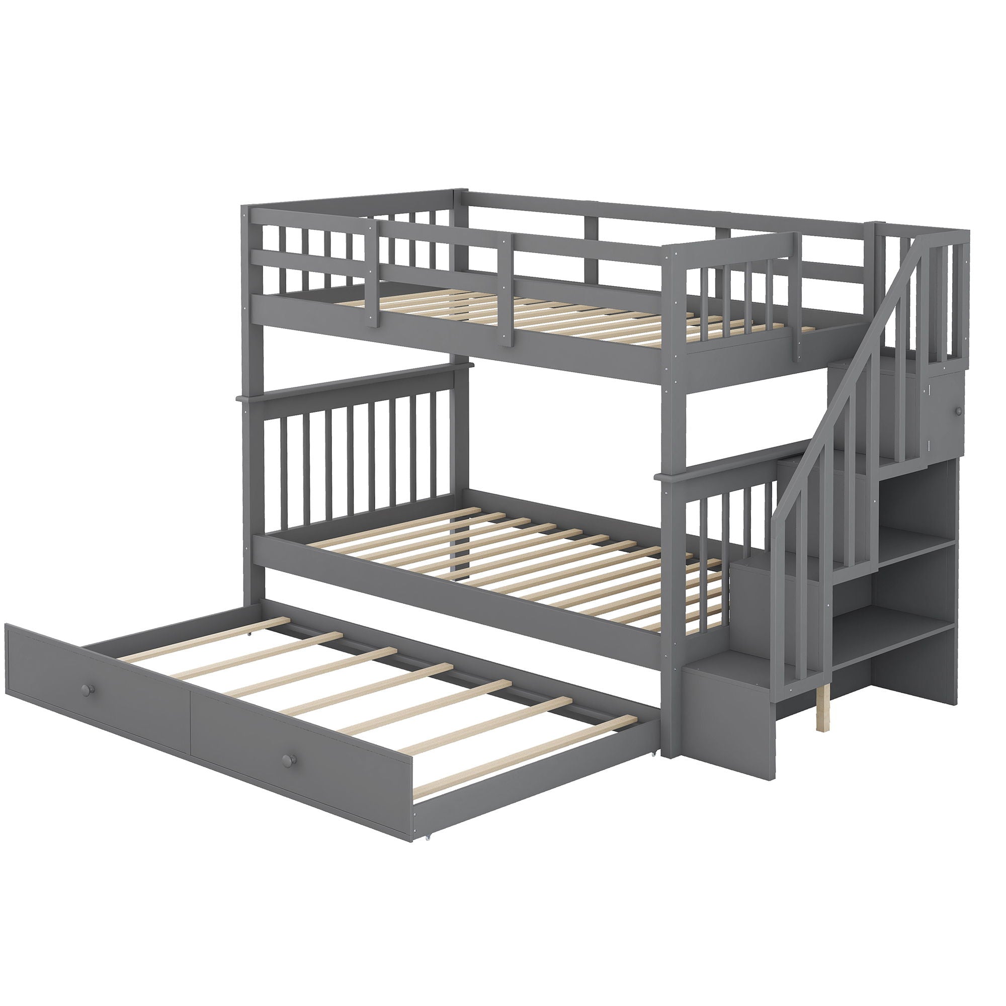 Stairway Bunk Bed & Storage And Guard Rail For Bedroom