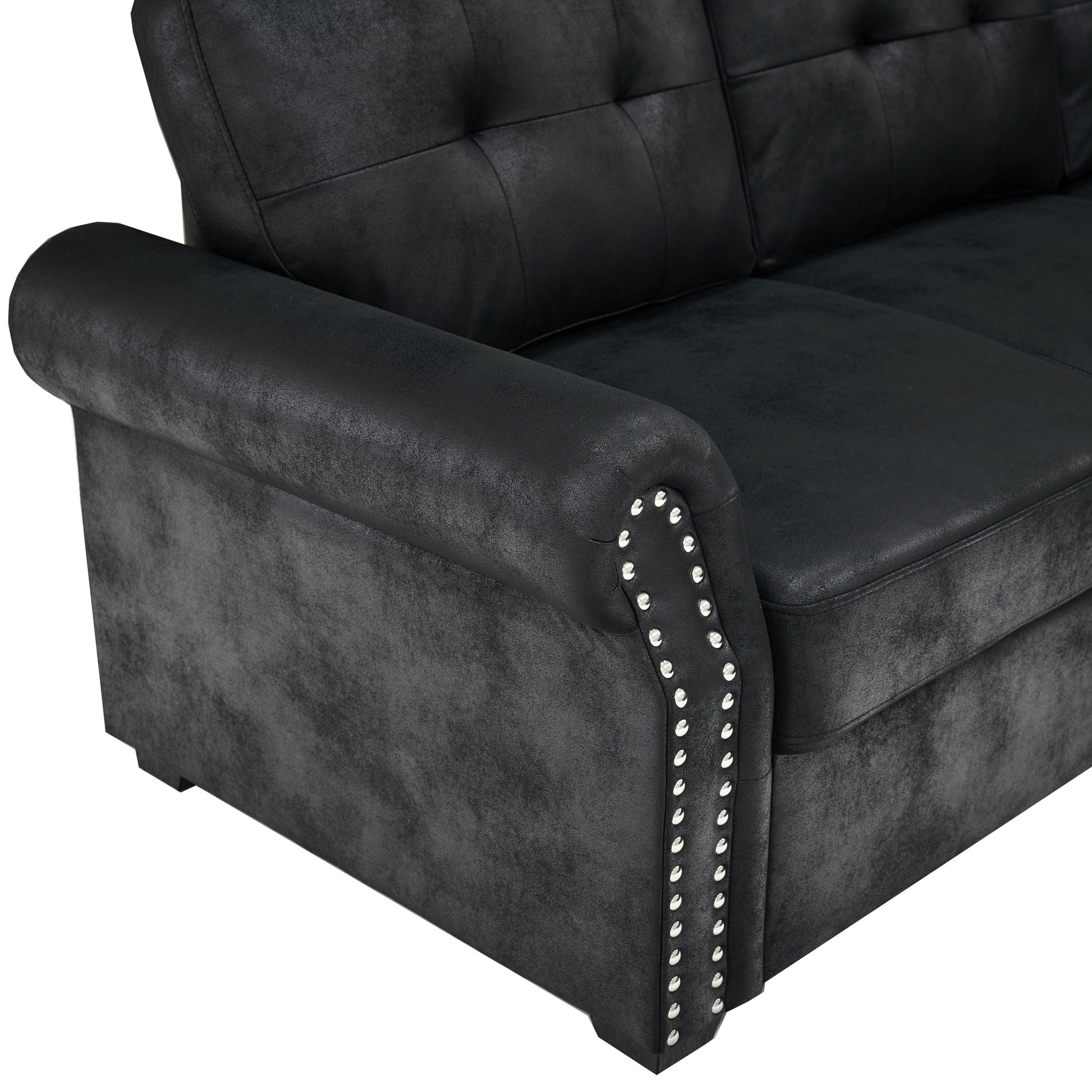 U Shape Sectional Sleeper Sofa With Pull Out Bed And Storage Chaise - Black