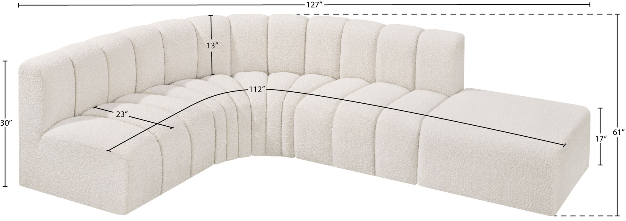 Arc - Boucle Fabric 5 Piece Corner Modular Sofa