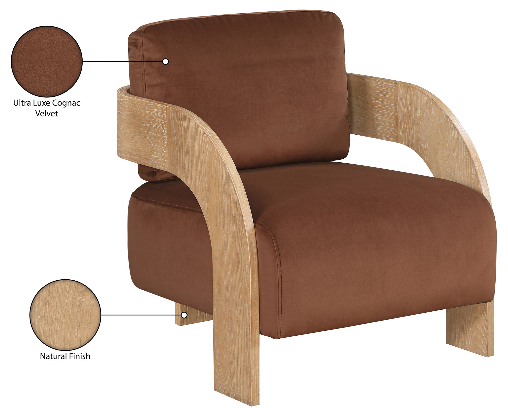 Cedra - Velvet Performance Fabric Upholstered Accent Chair - Cognac