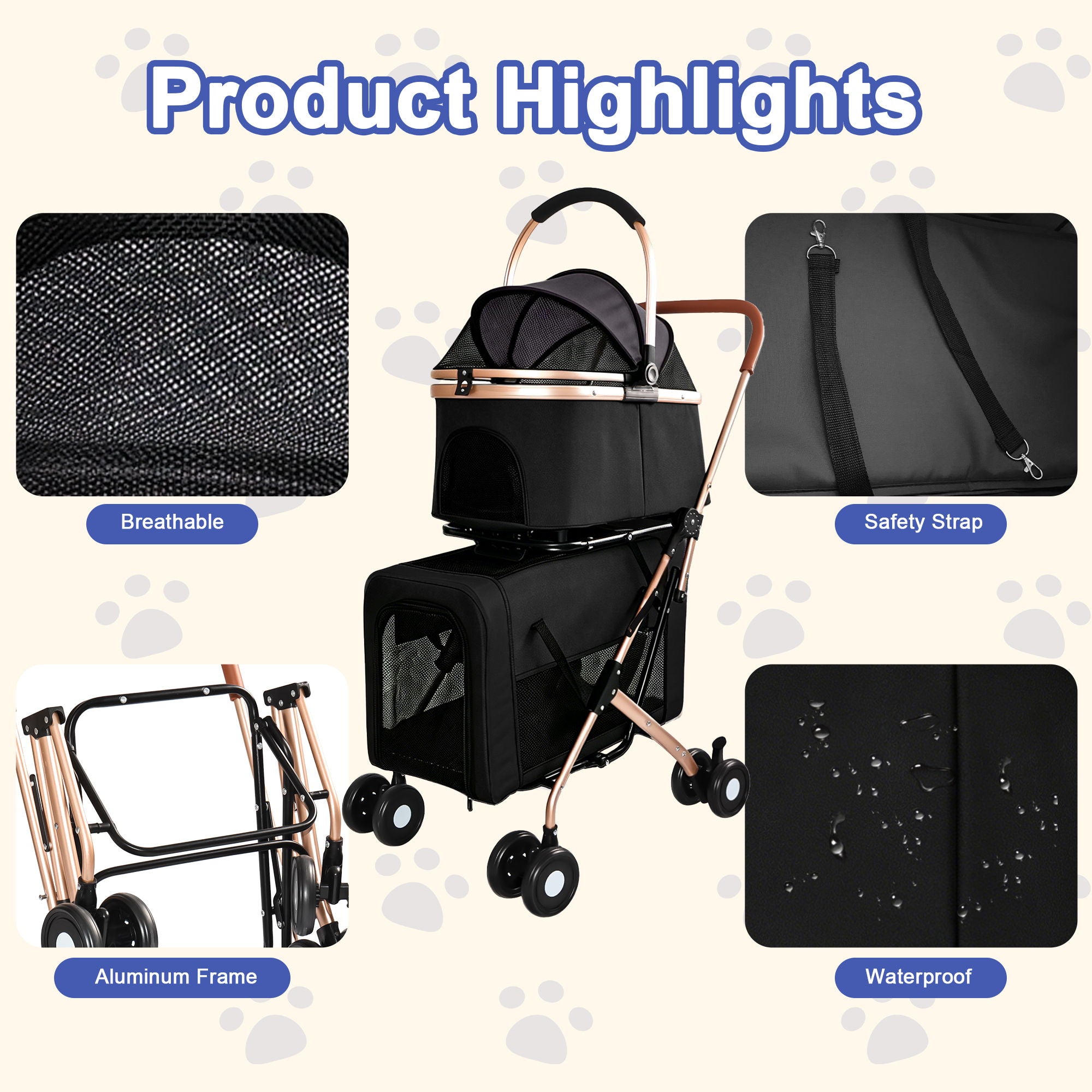 Double Pet Stroller For Dogs And Cats