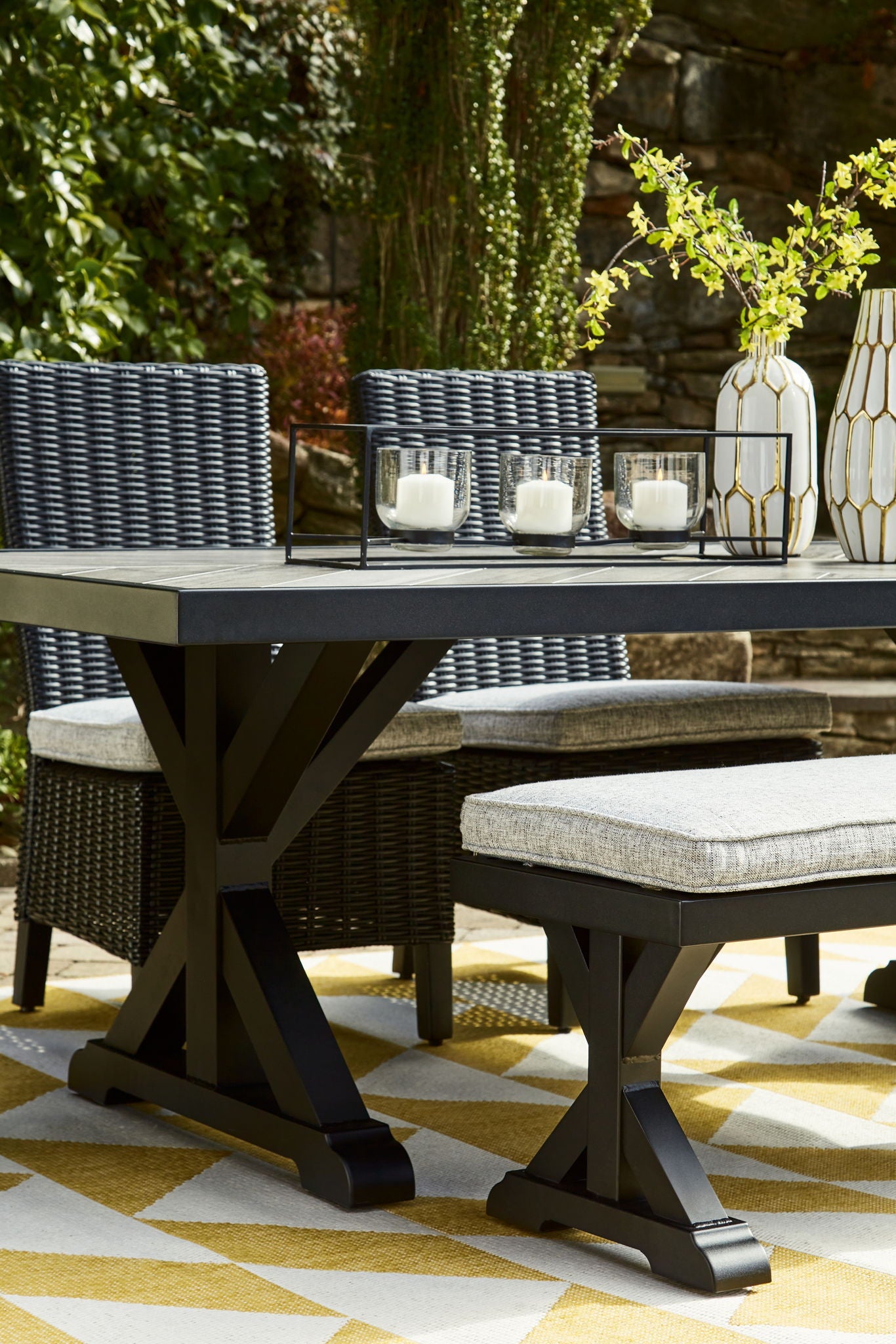 Beachcroft - Rectangular Dining Table With Umbrella Option - Black / Light Gray
