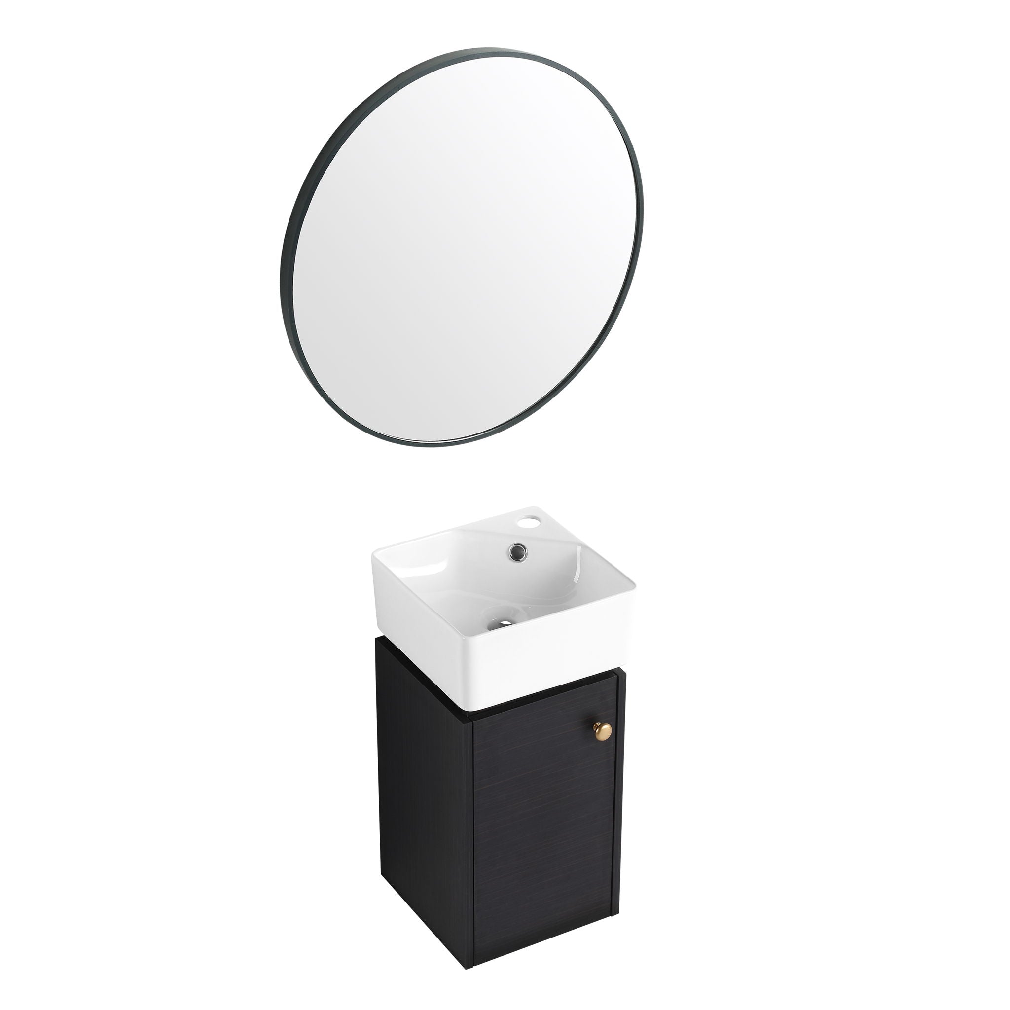 Compact Bathroom Vanity With Sink, Soft Close Door - Black Chestnut