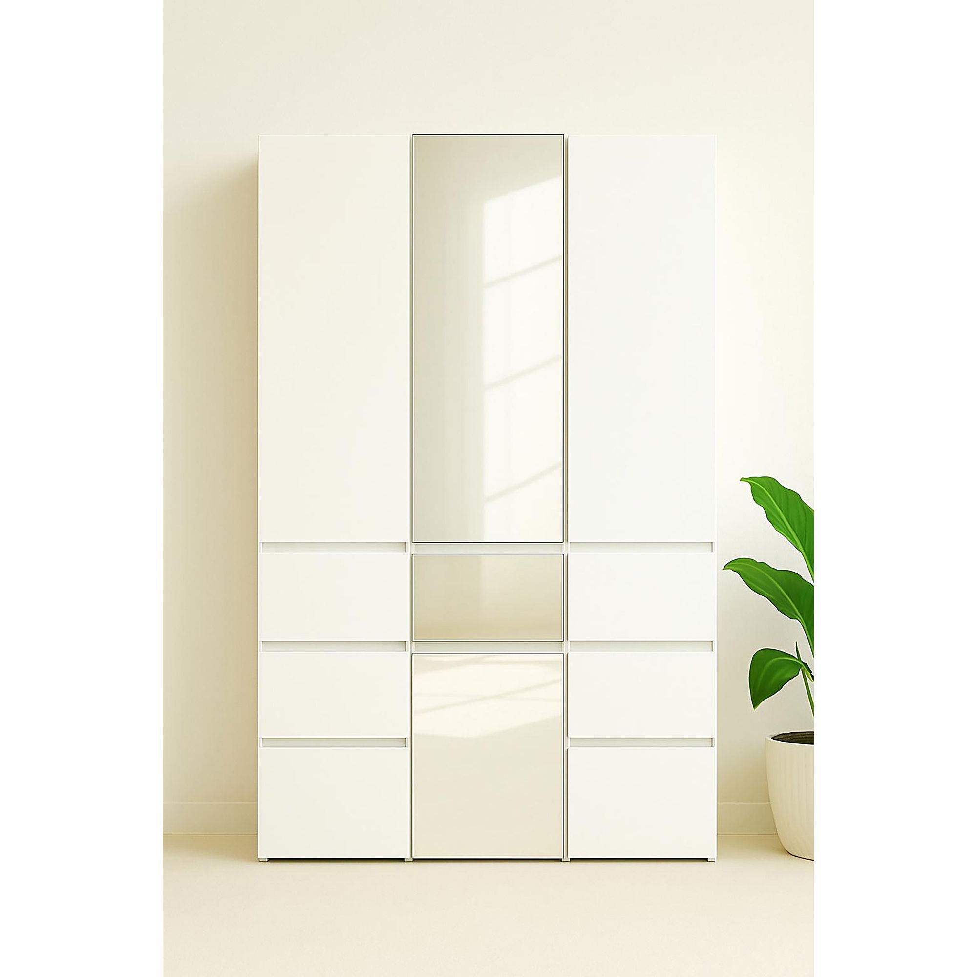 Elise - Slim Modular Closet Cabinet With Mirror - White