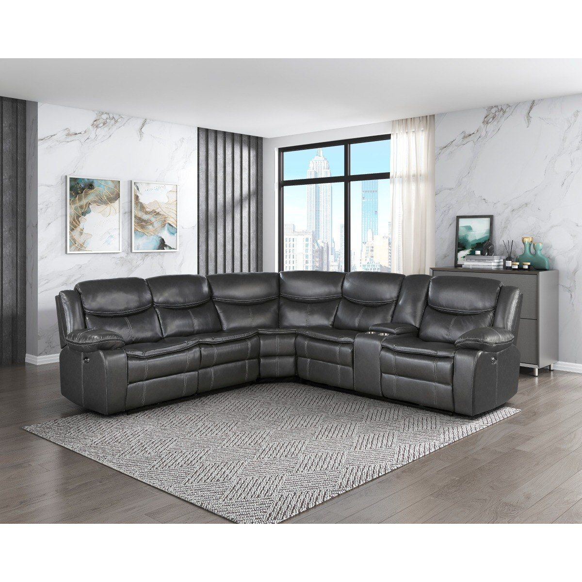Fargo - (3) 3 Piece Power Reclining Sectional With Right Console - Dark Gray