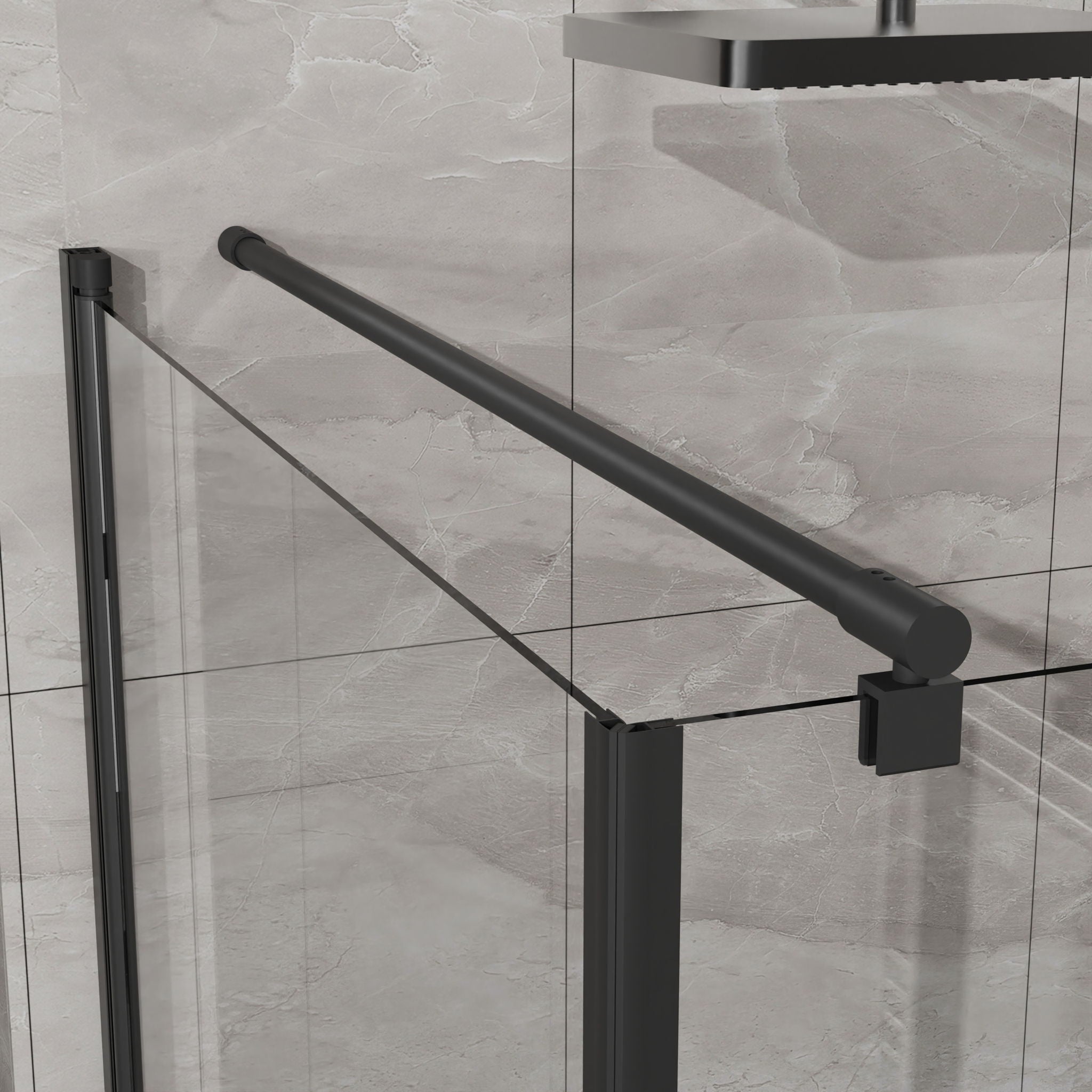 Corner Shower Enclosure, Frameless Pivot Door - Black