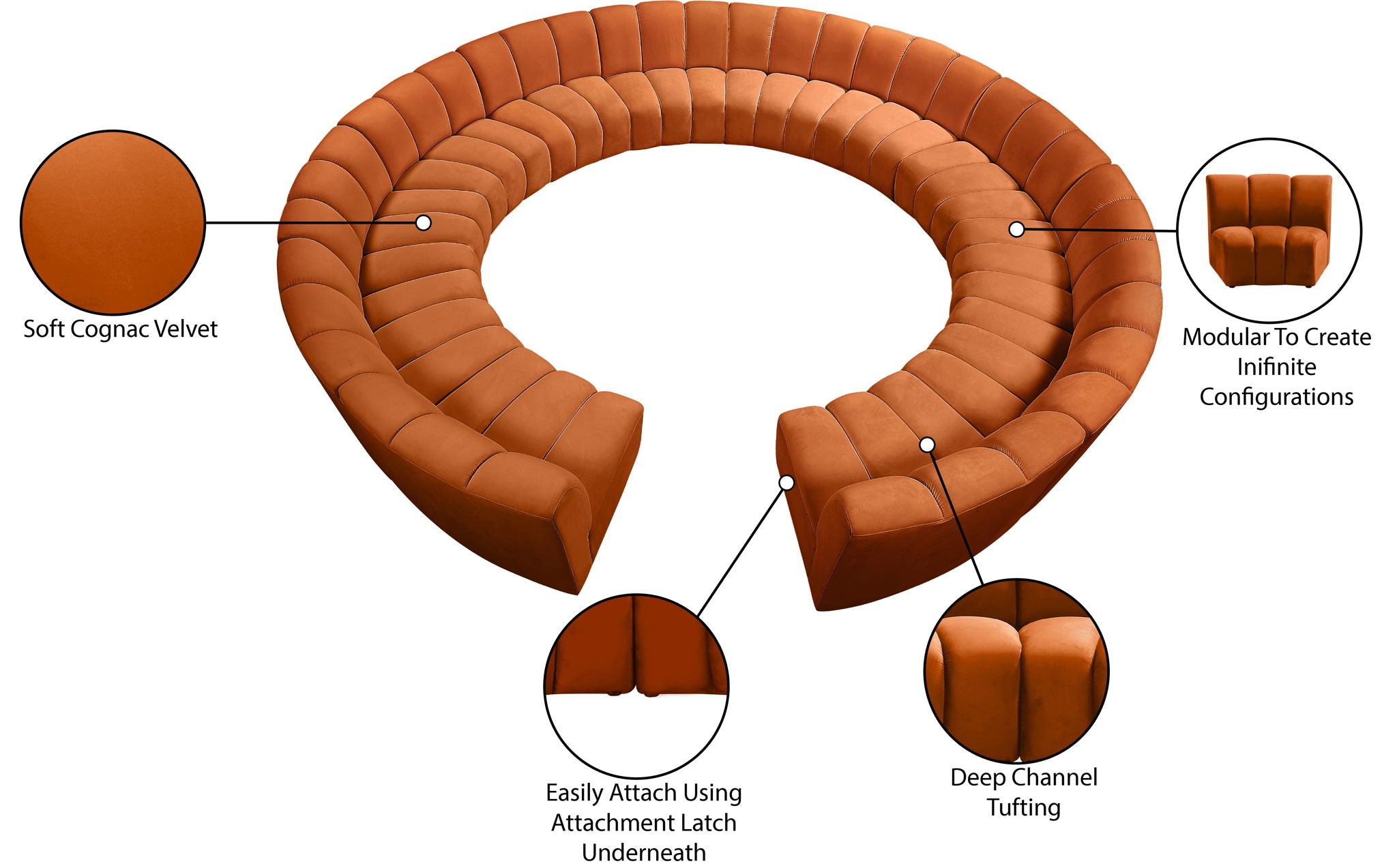 Infinity - 12 Piece Velvet Modular Sectional