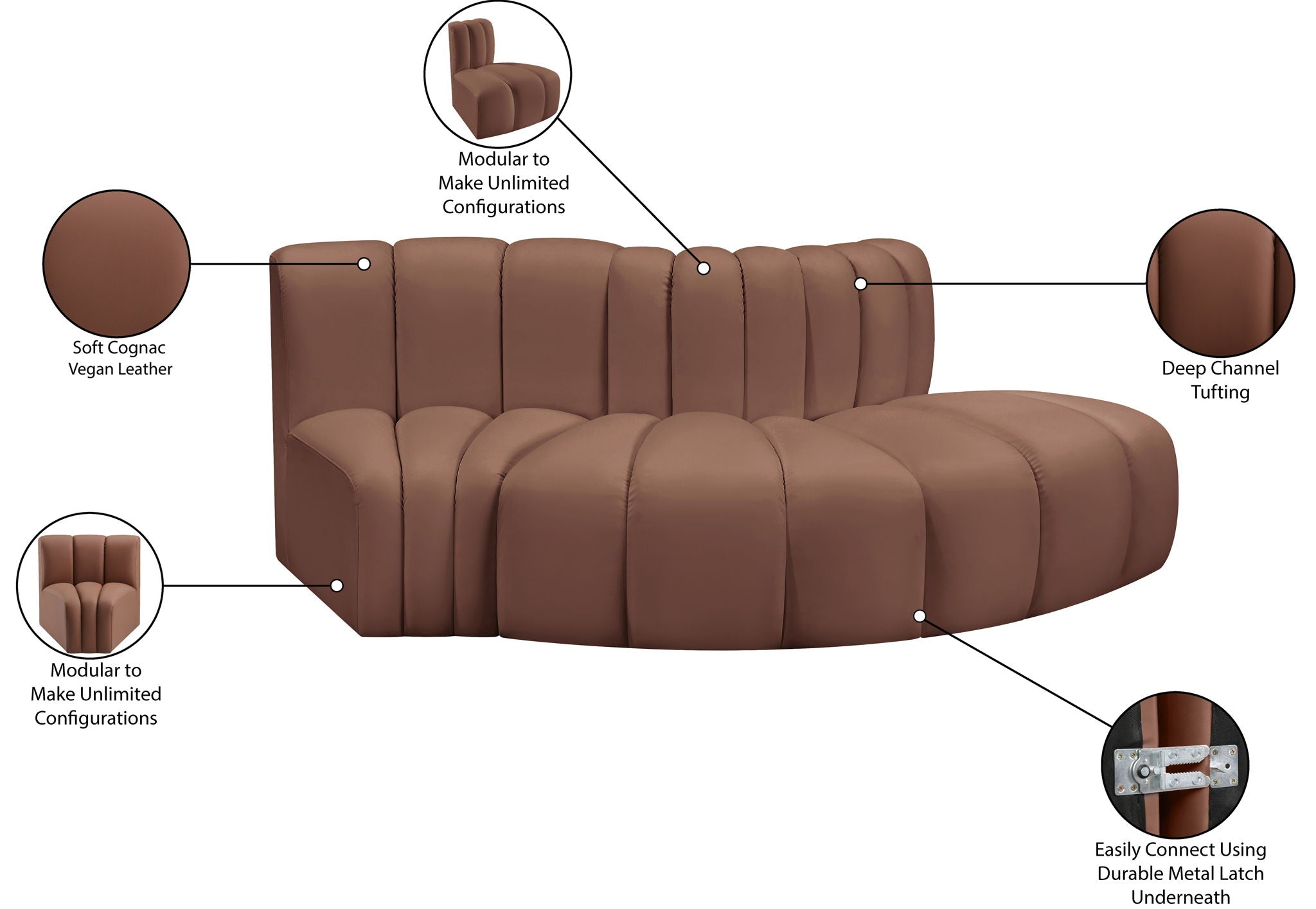 Arc - Faux Leather 3 Piece Modular Sofa