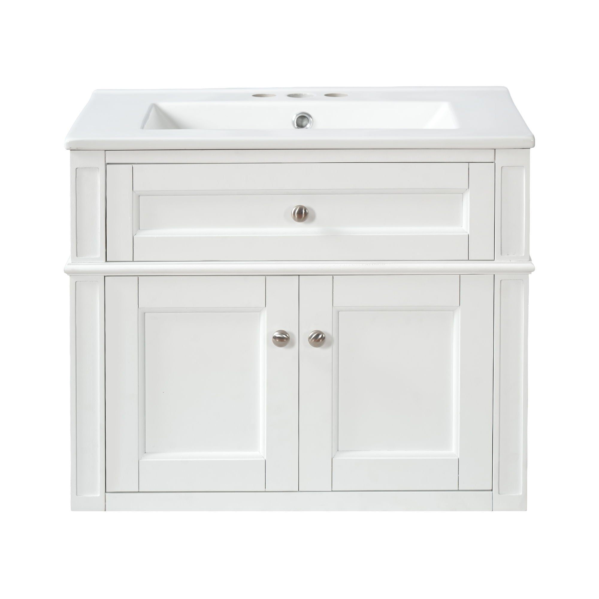 Wall Mounted Bathroom Vanity With Tip Out Drawer And Open Back Design