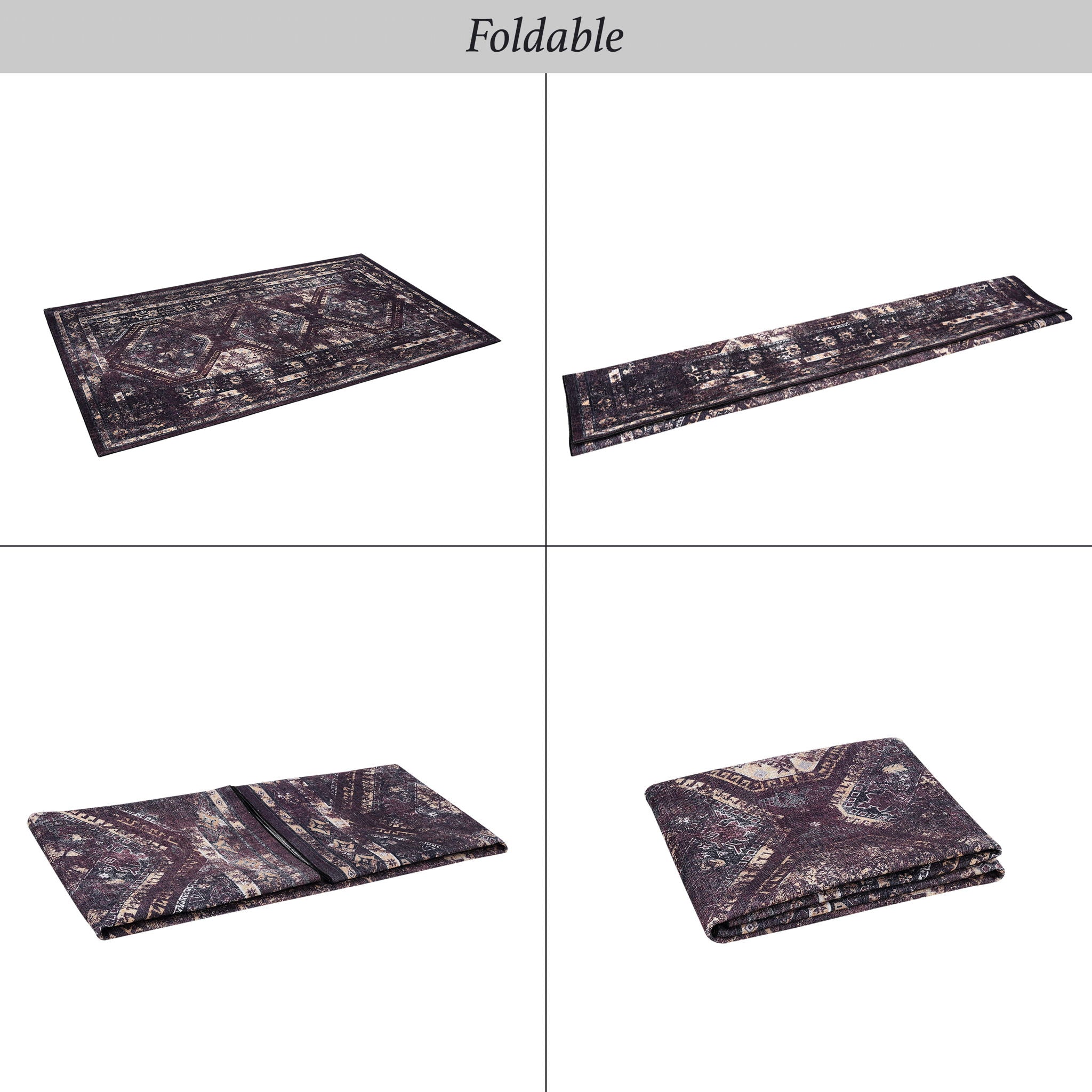 Maval - 5' X 8' Washable Area Rug - Black / Burgundy