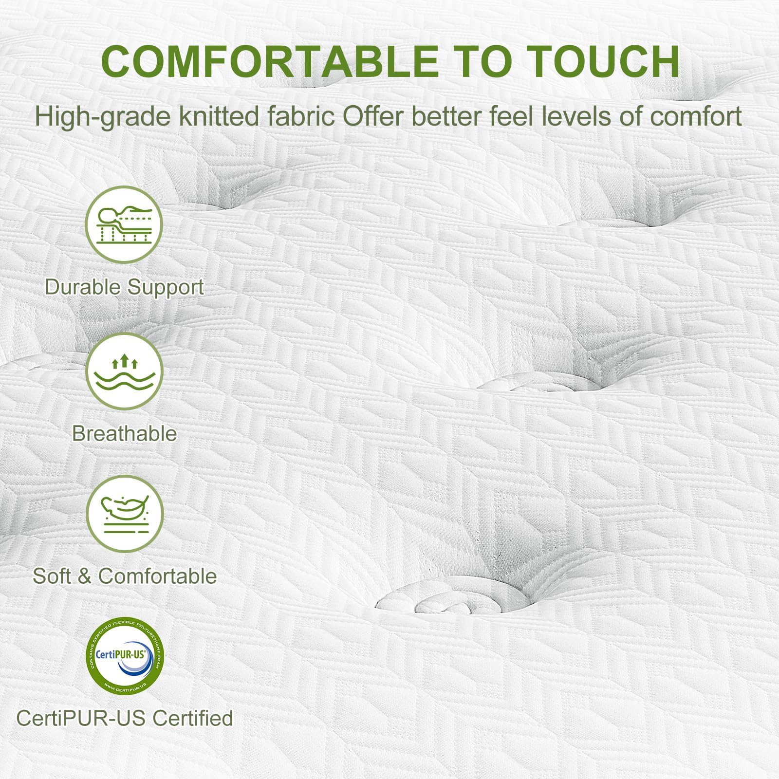 12" Hybrid Mattress With Gel Memory Foam & Pocket Springs - Green - Full