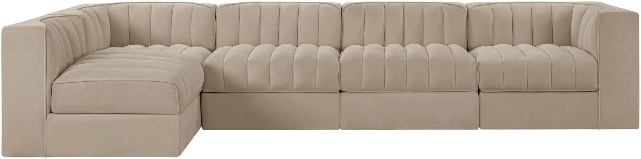 Rummi - Velvet Performance Fabric Upholstered 5 Piece Modular Sectional, L-Shaped (Right)