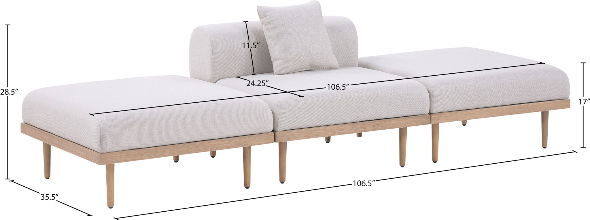 Laguna - 3 Piece Resilient Water Resistant Fabric Outdoor Patio Armless Modular Sofa