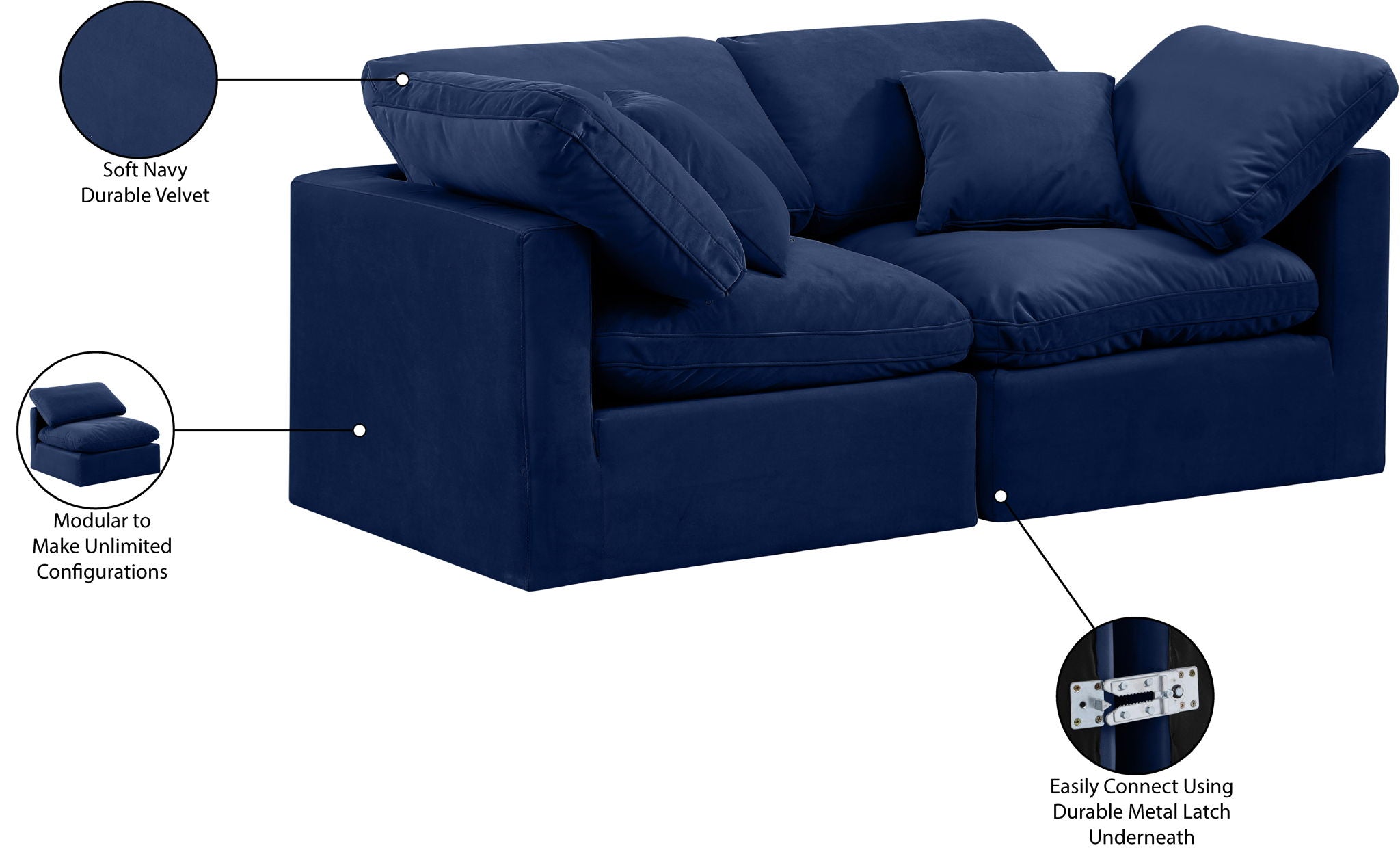 Indulge - Velvet 2 Seat Modular Sofa